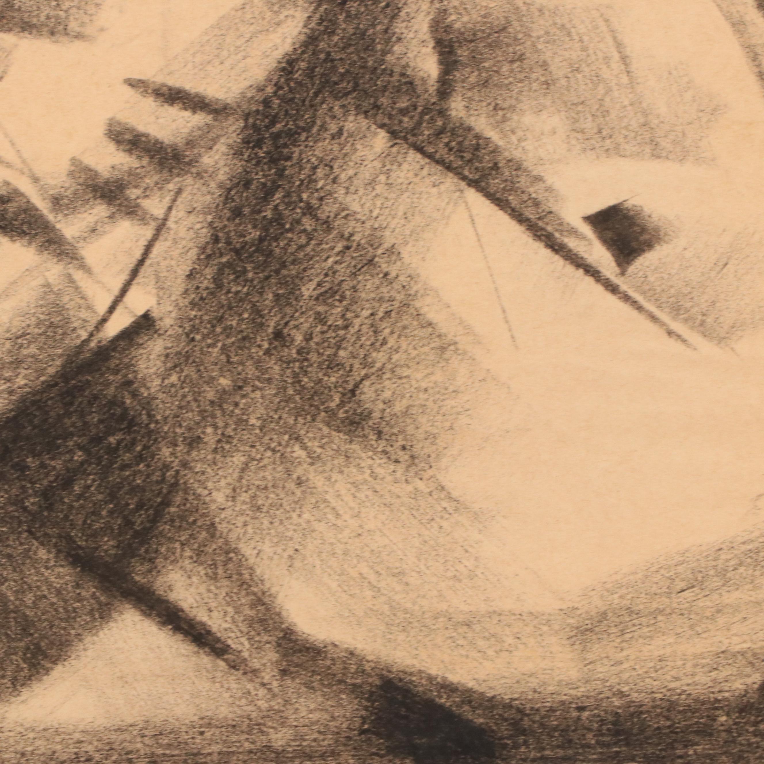 Jack Meanwell Modern Figural Oil Pastel Drawing, Late 20th Century