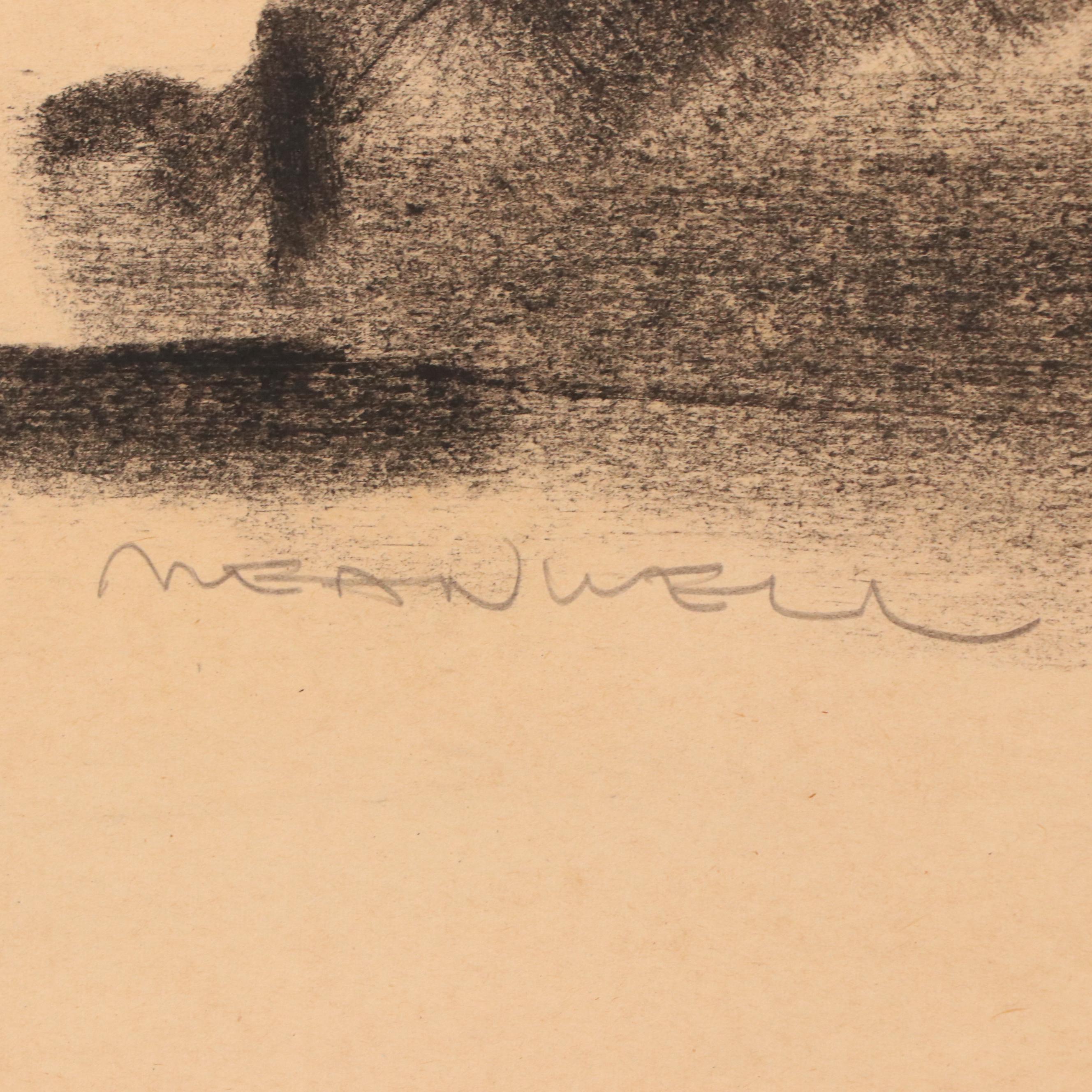 Jack Meanwell Modern Figural Oil Pastel Drawing, Late 20th Century