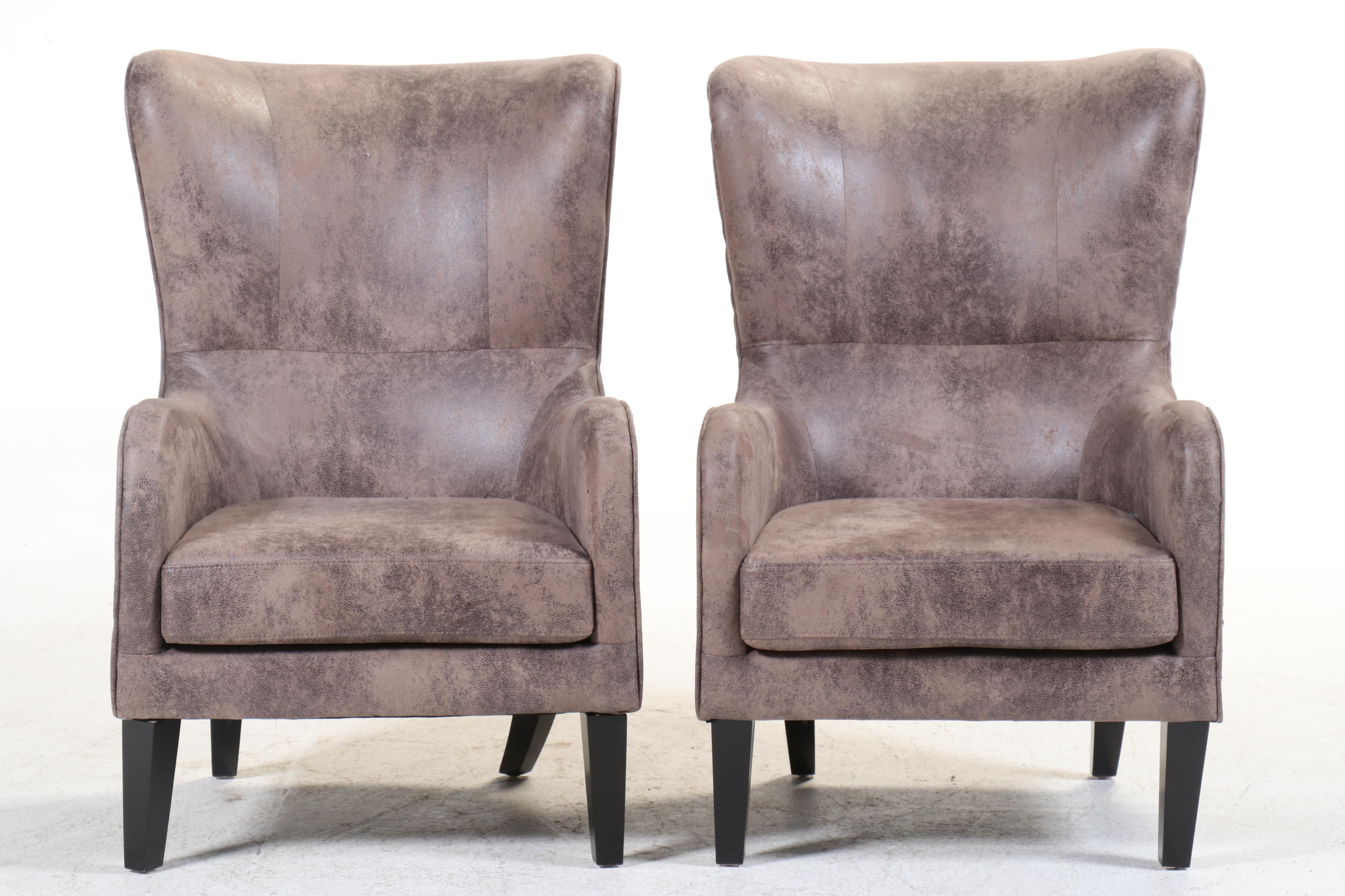 Pair of Noble House Home Furnishings Faux-Leather Wing Chairs with Nailheads