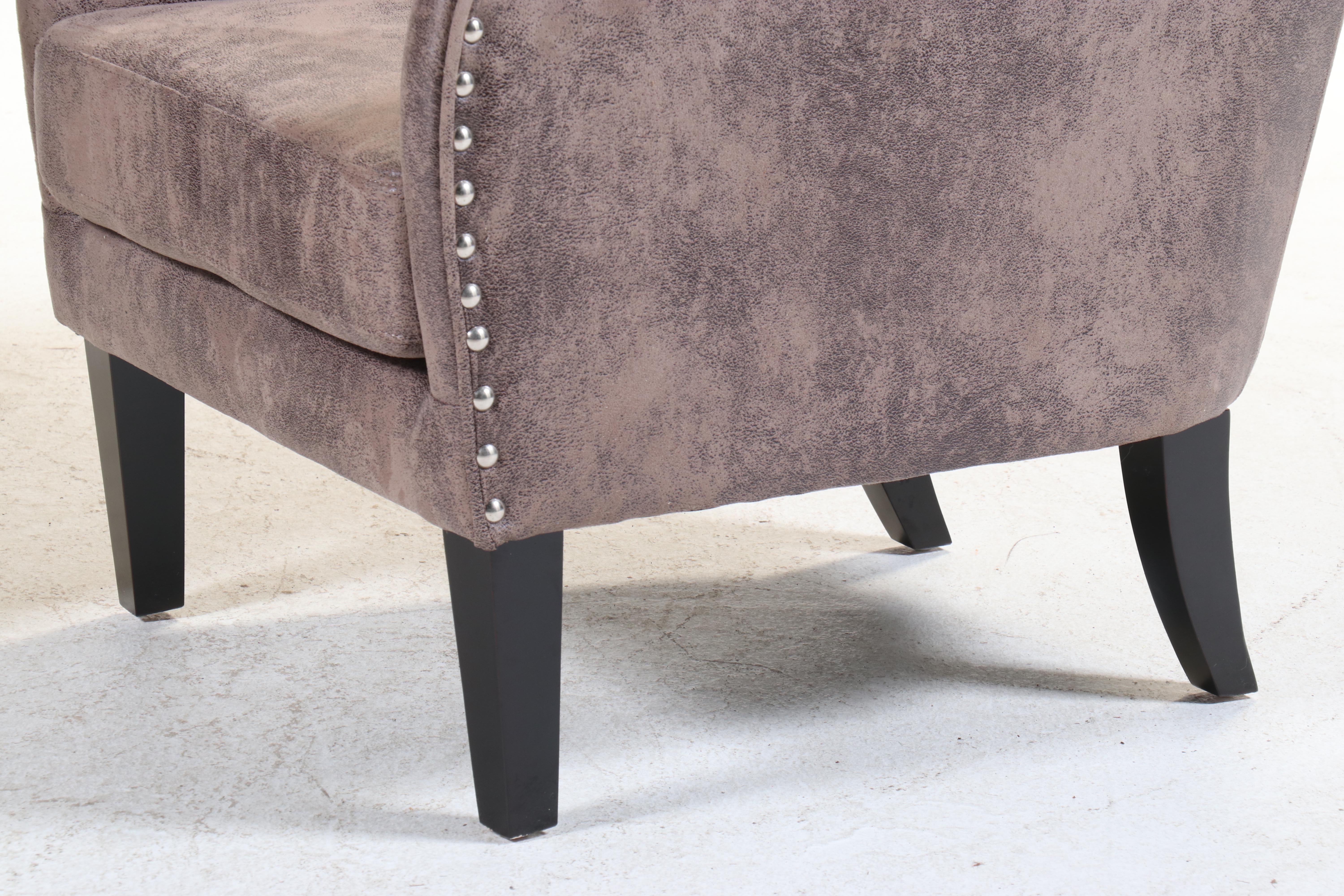 Pair of Noble House Home Furnishings Faux-Leather Wing Chairs with Nailheads