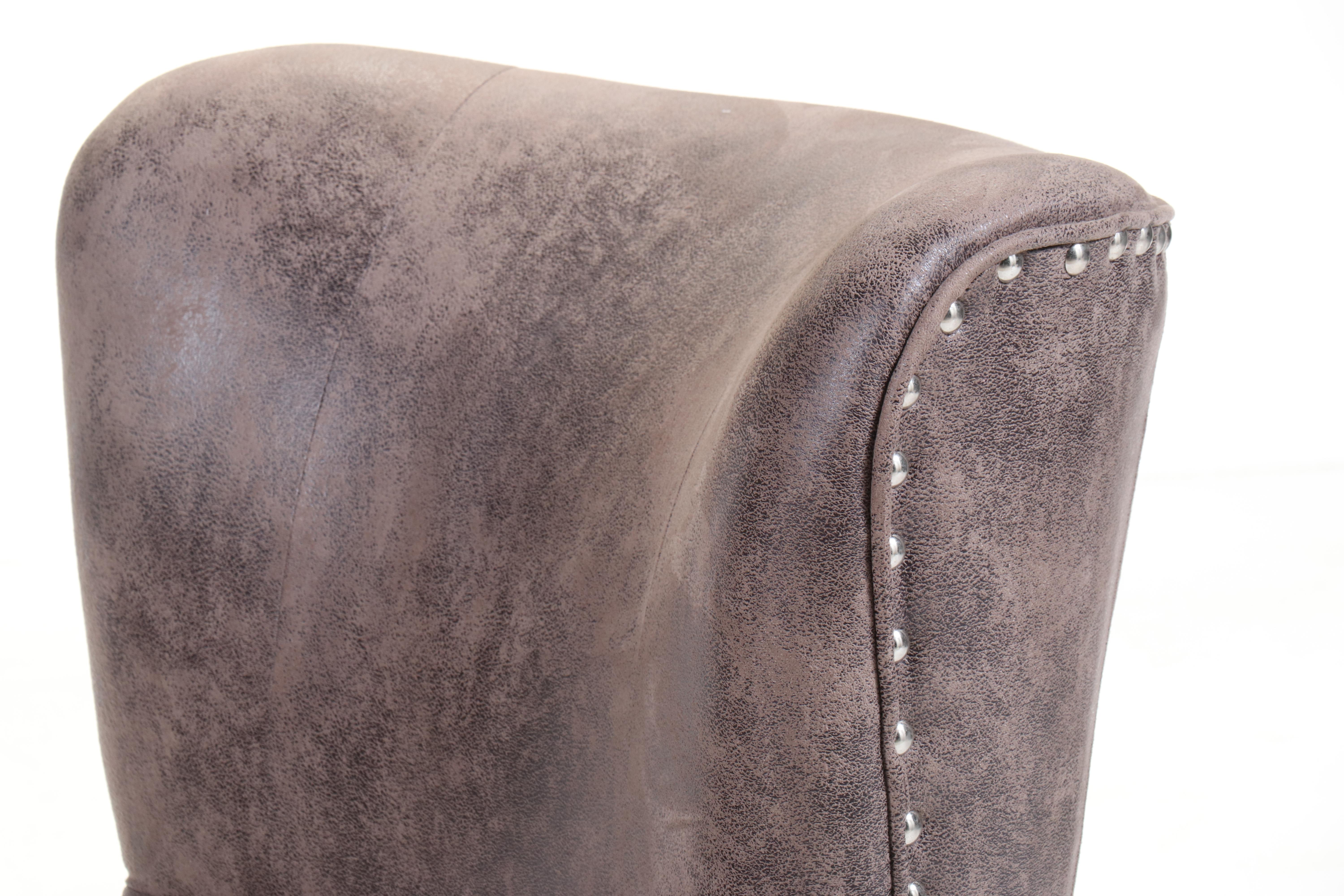 Pair of Noble House Home Furnishings Faux-Leather Wing Chairs with Nailheads