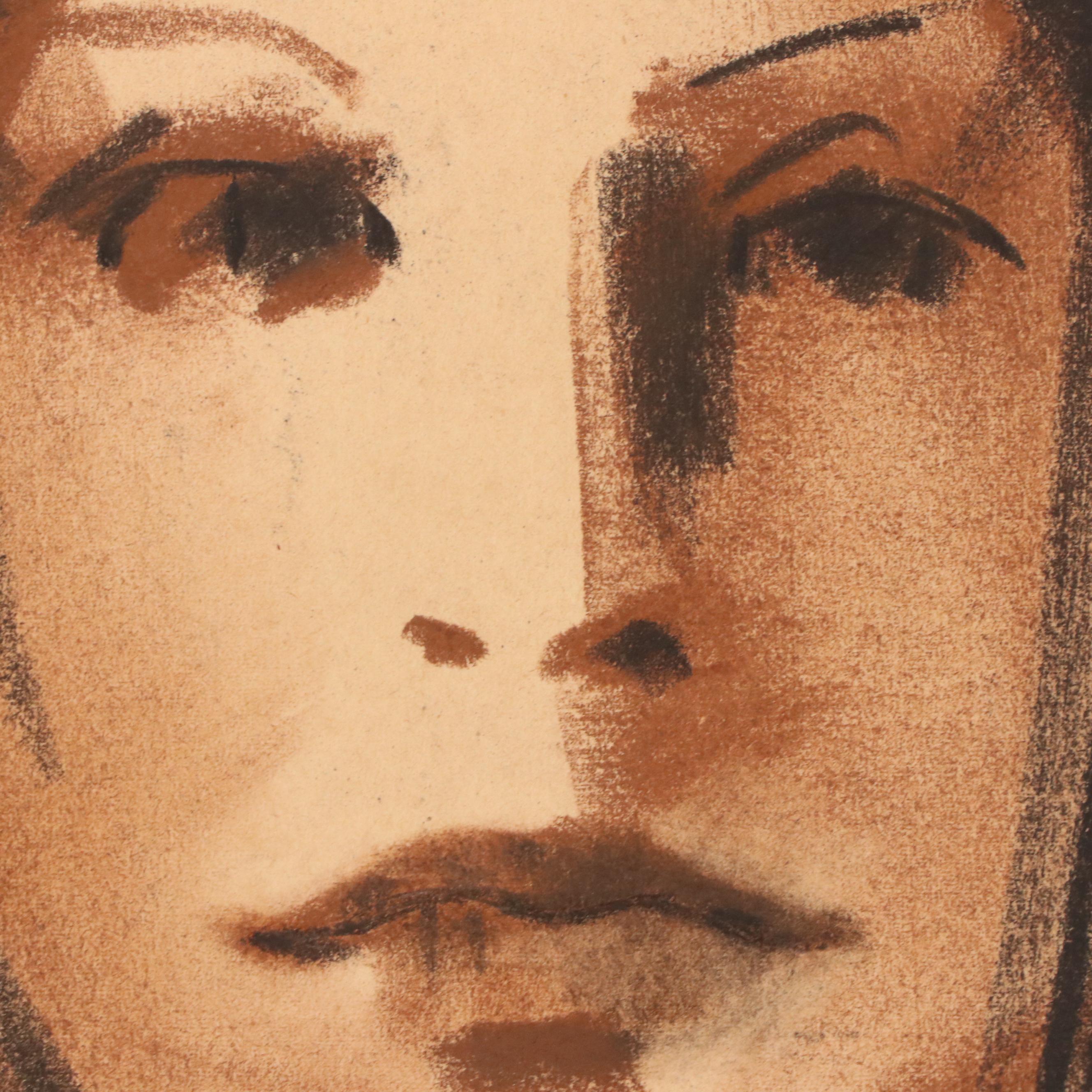 Jack Meanwell Portrait Oil Pastel Drawing, Late 20th Century