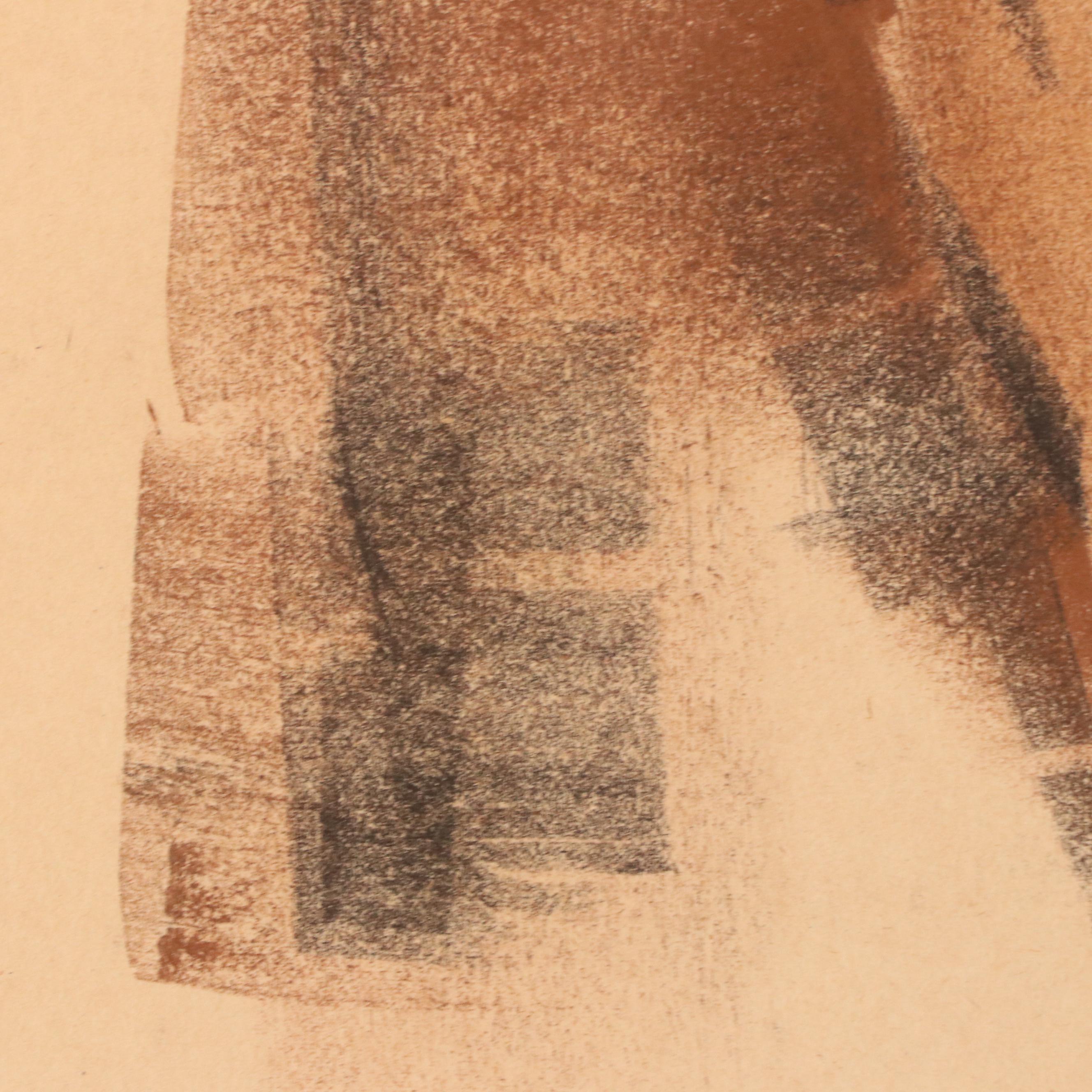 Jack Meanwell Portrait Oil Pastel Drawing, Late 20th Century