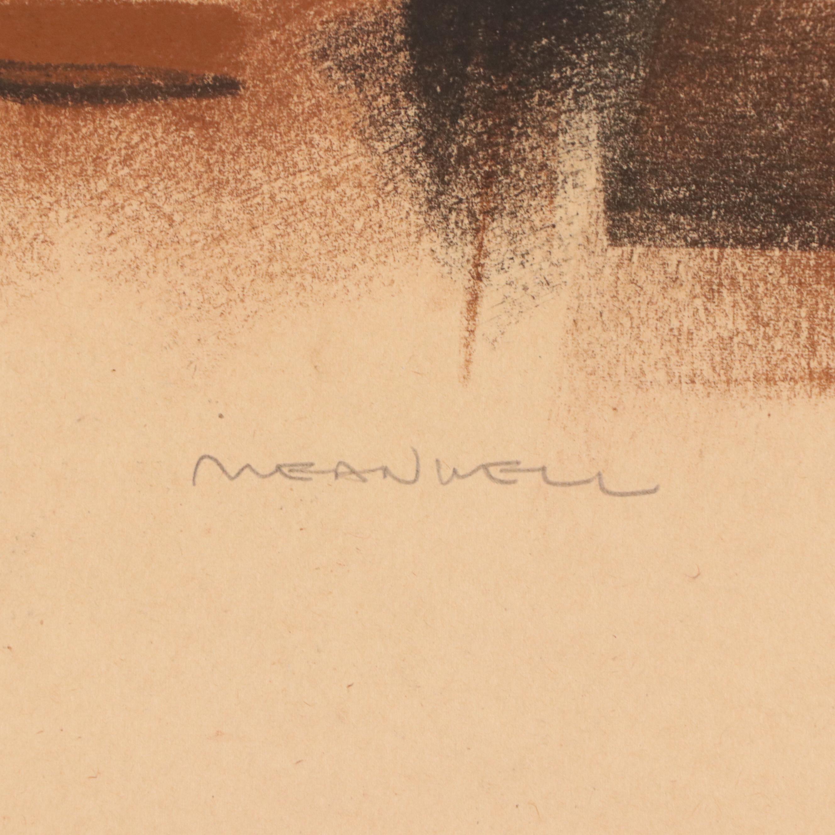 Jack Meanwell Portrait Oil Pastel Drawing, Late 20th Century