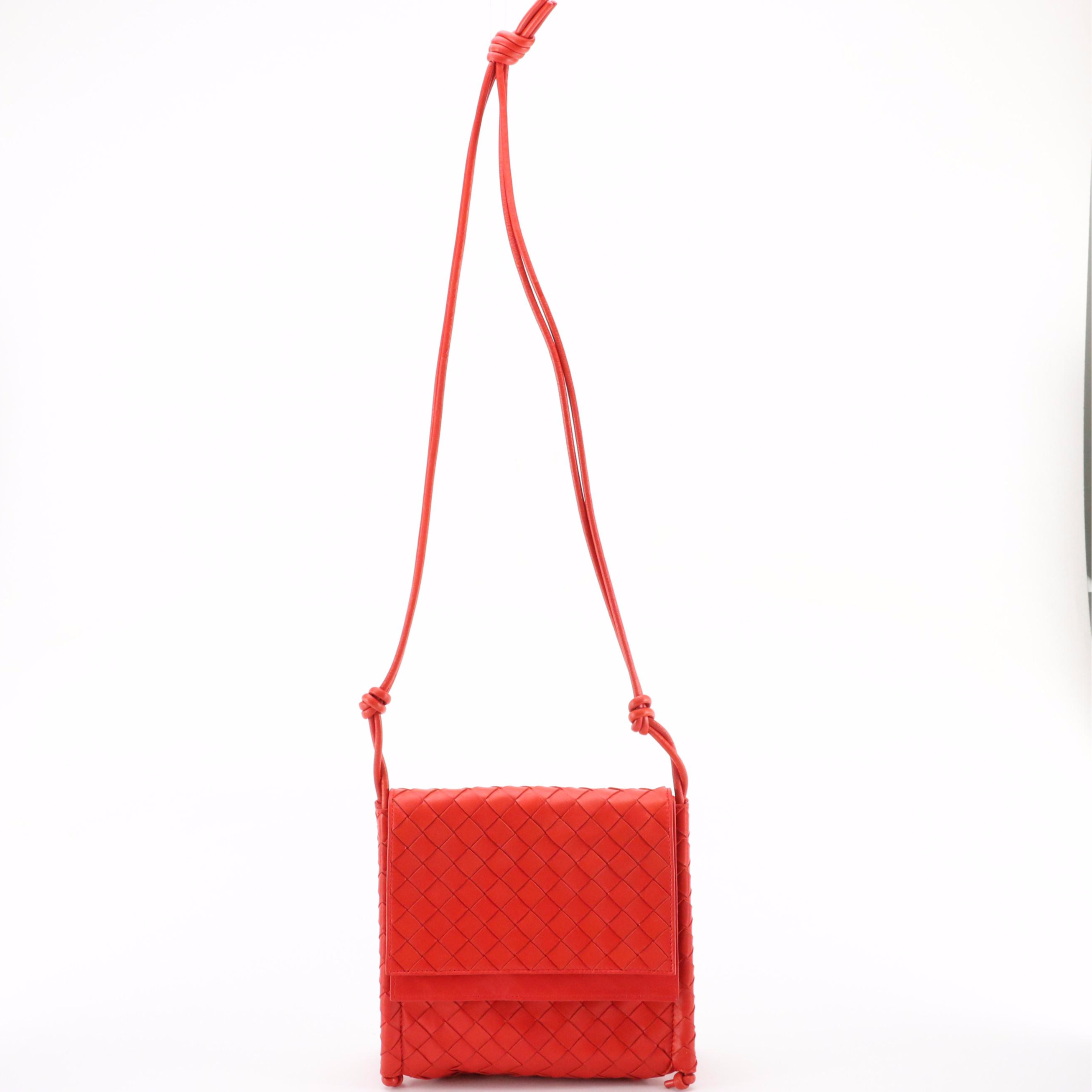 Bottega Veneta The Knot Strap Small Shoulder Bag in Red Intrecciato Leather