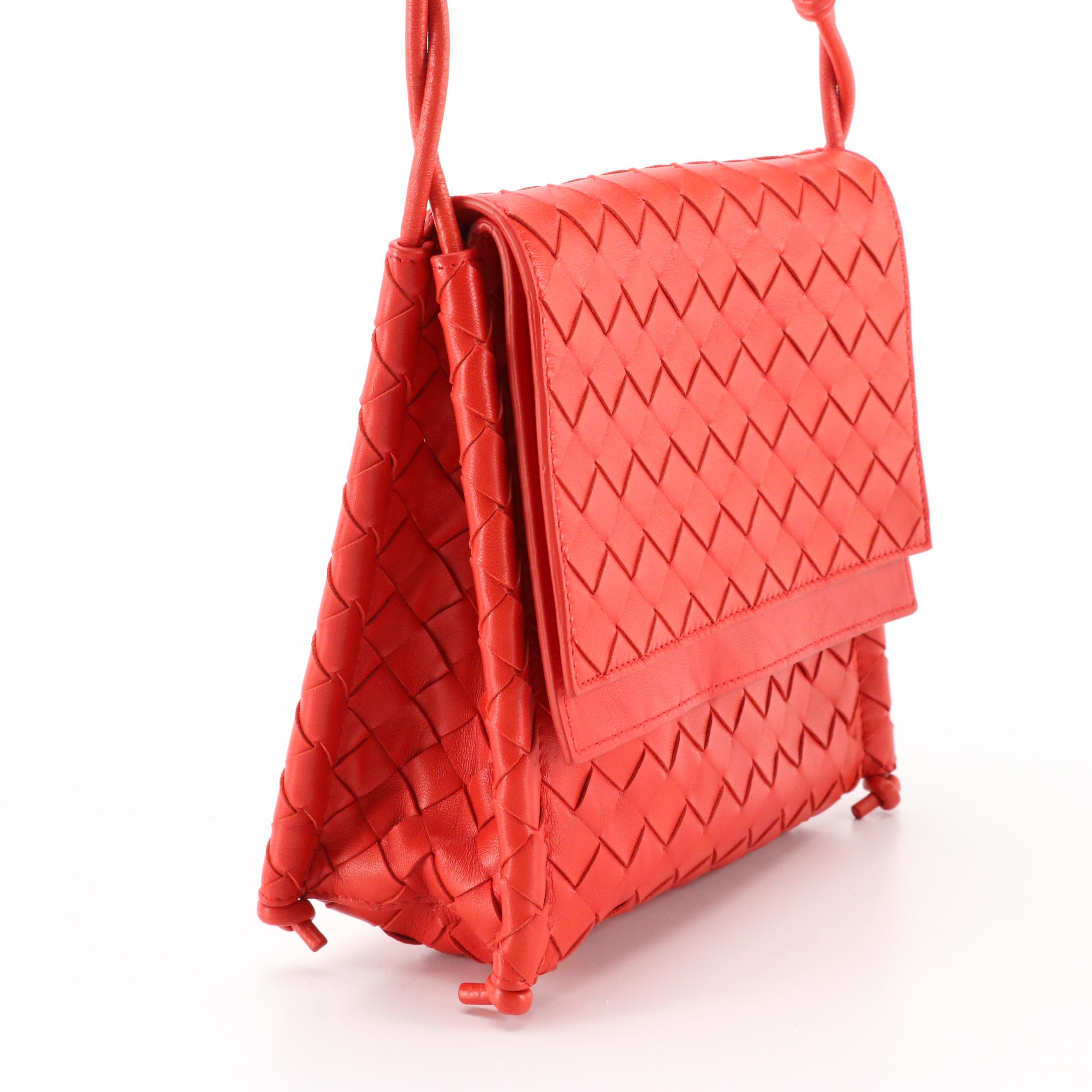 Bottega Veneta The Knot Strap Small Shoulder Bag in Red Intrecciato Leather