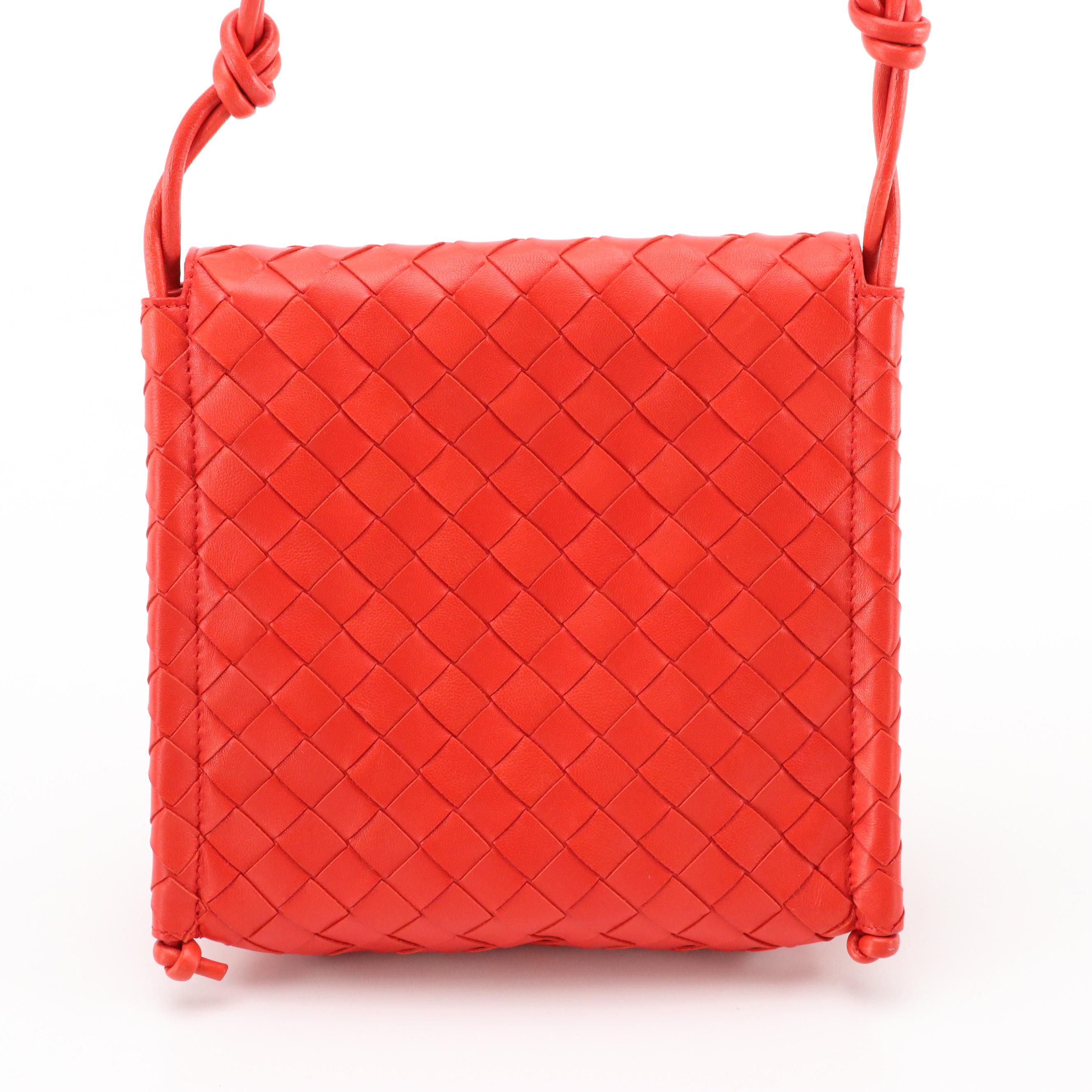 Bottega Veneta The Knot Strap Small Shoulder Bag in Red Intrecciato Leather