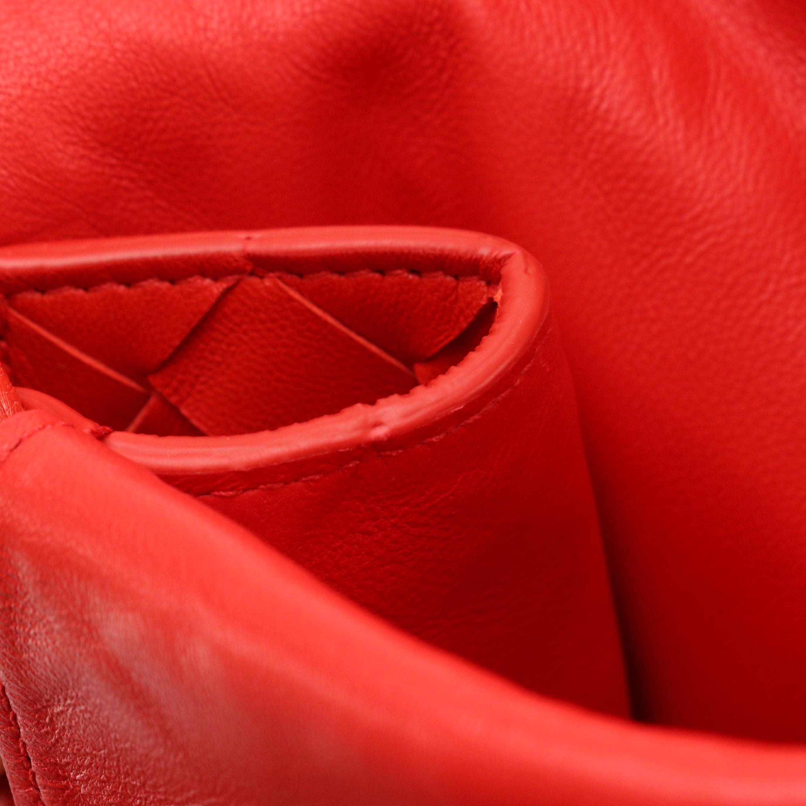 Bottega Veneta The Knot Strap Small Shoulder Bag in Red Intrecciato Leather