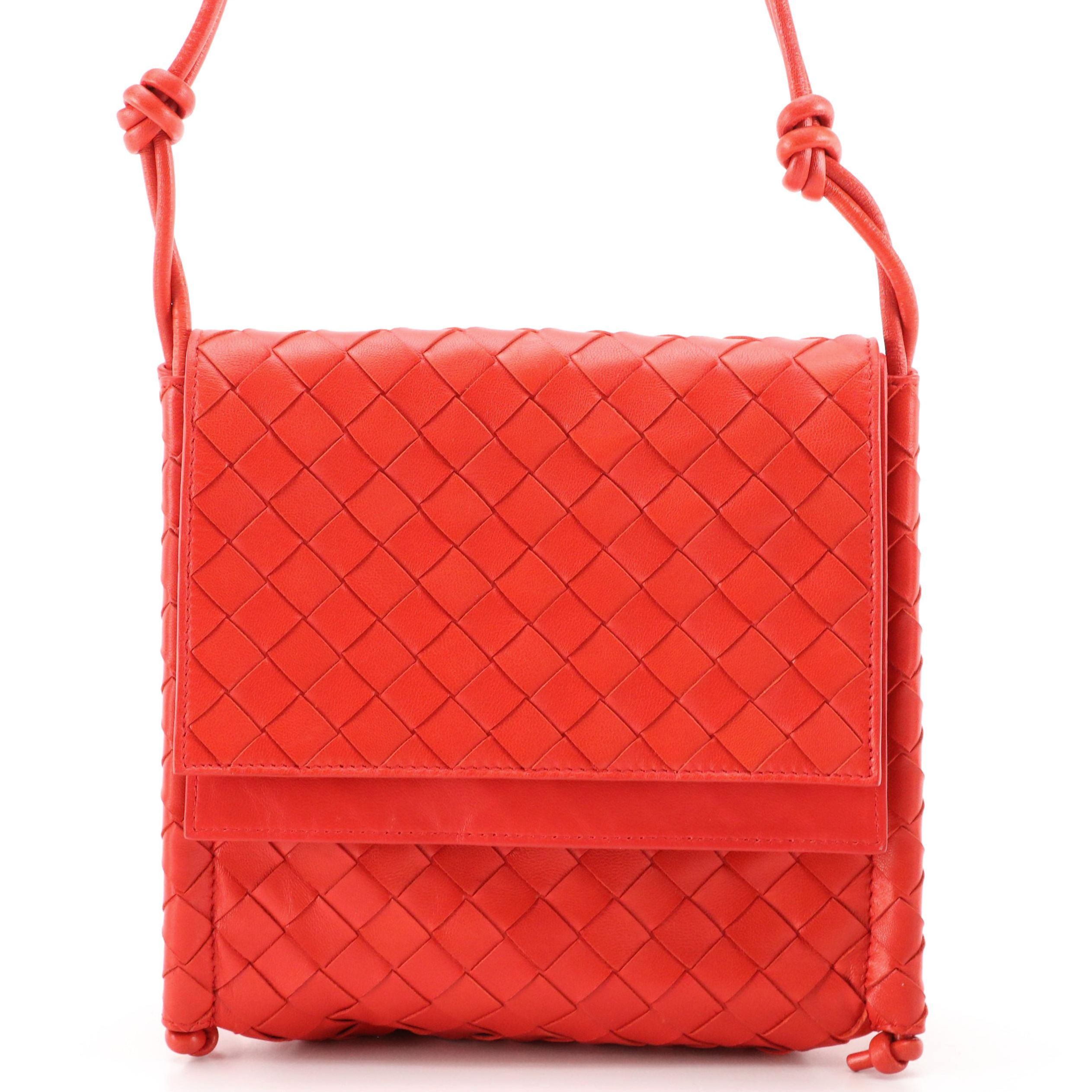 Bottega Veneta The Knot Strap Small Shoulder Bag in Red Intrecciato Leather