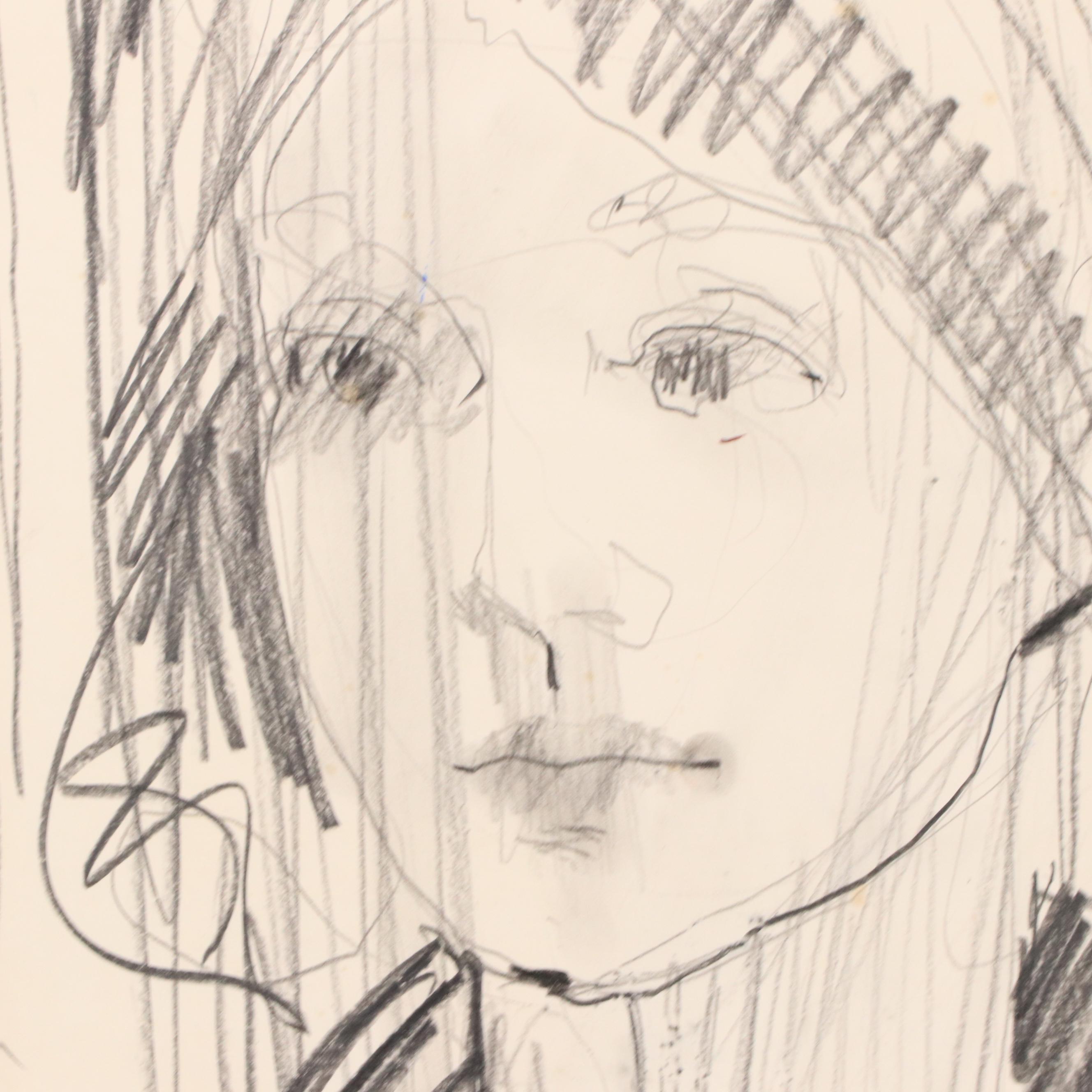 Jack Meanwell Modern Portrait Oil Pastel Drawing, 1981