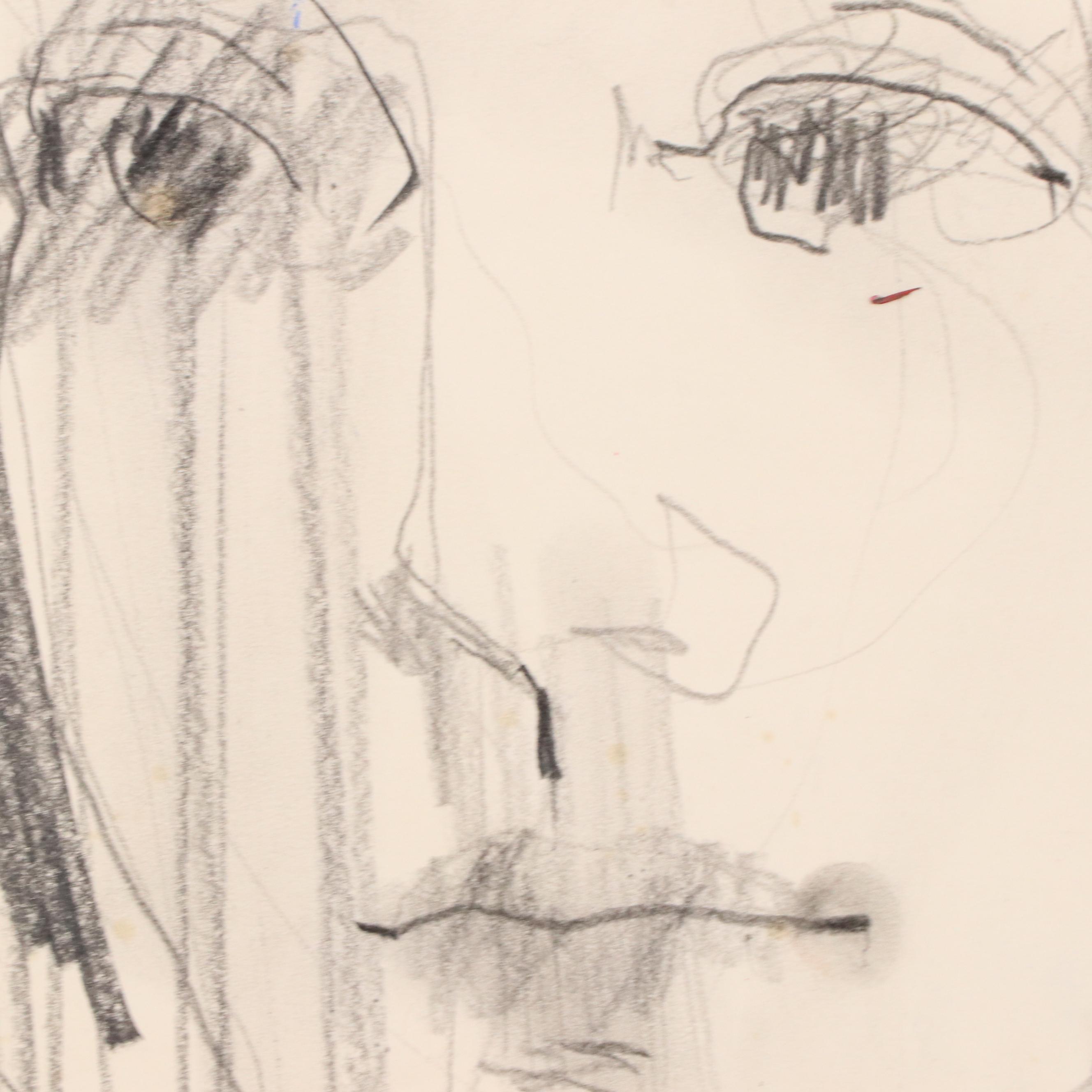 Jack Meanwell Modern Portrait Oil Pastel Drawing, 1981