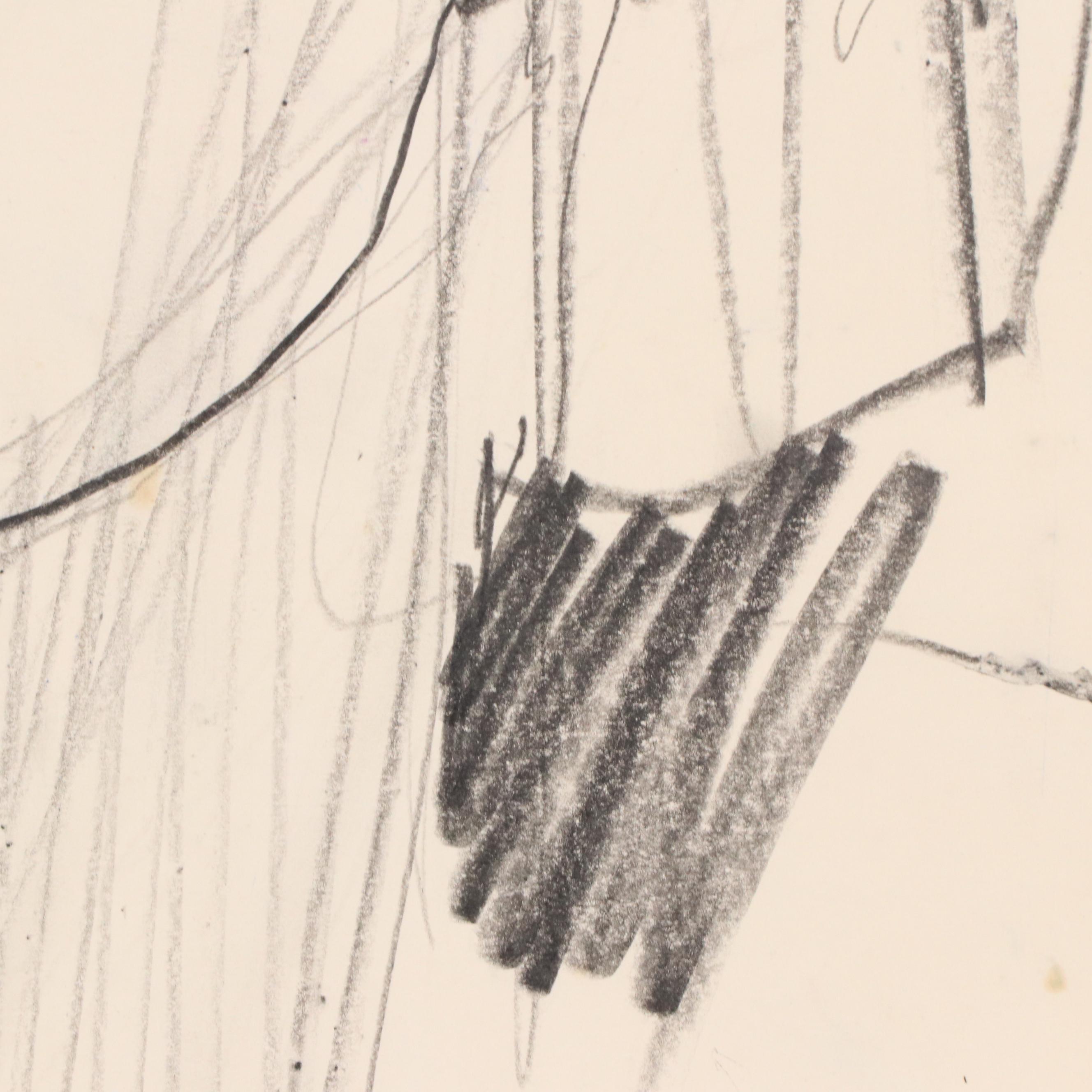 Jack Meanwell Modern Portrait Oil Pastel Drawing, 1981