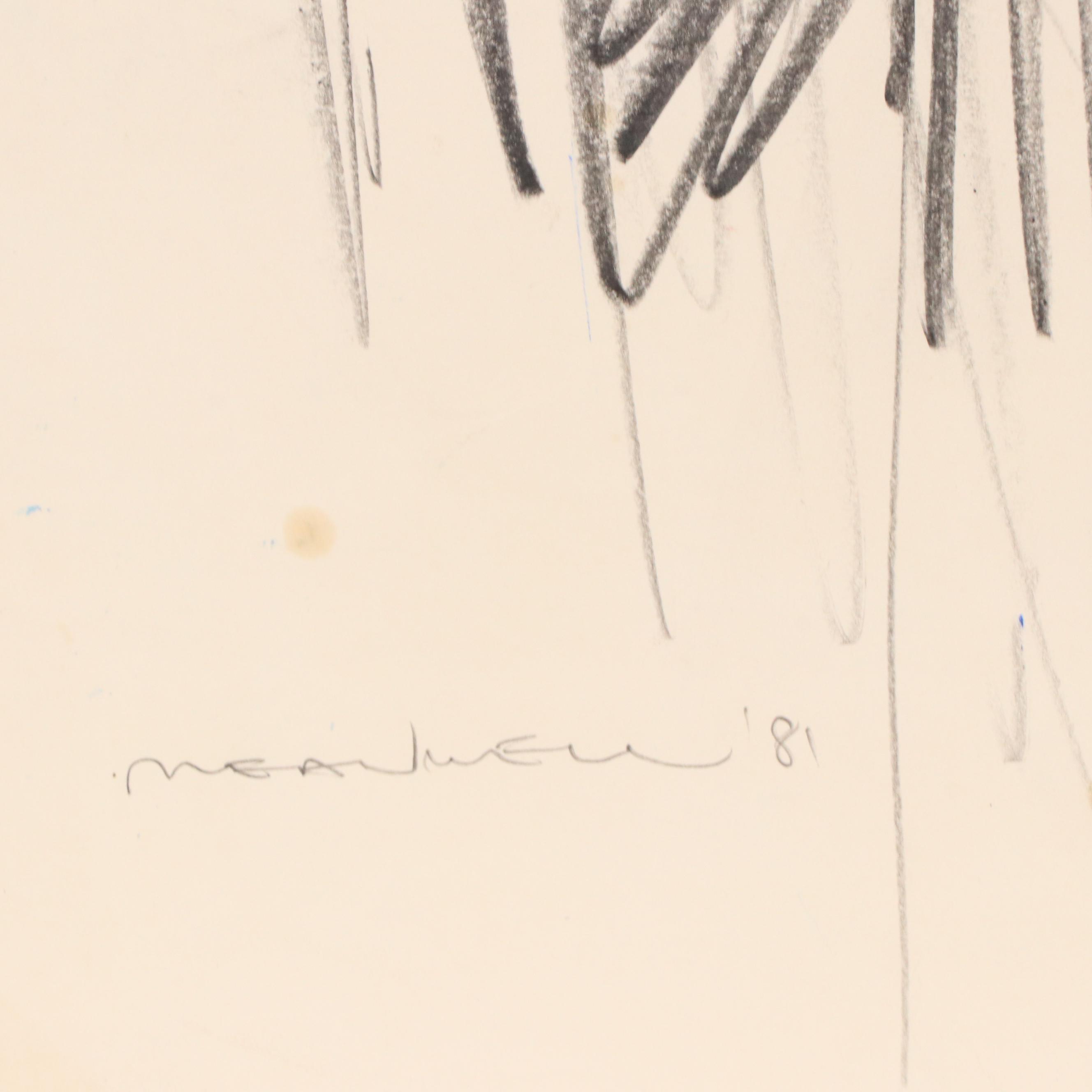 Jack Meanwell Modern Portrait Oil Pastel Drawing, 1981