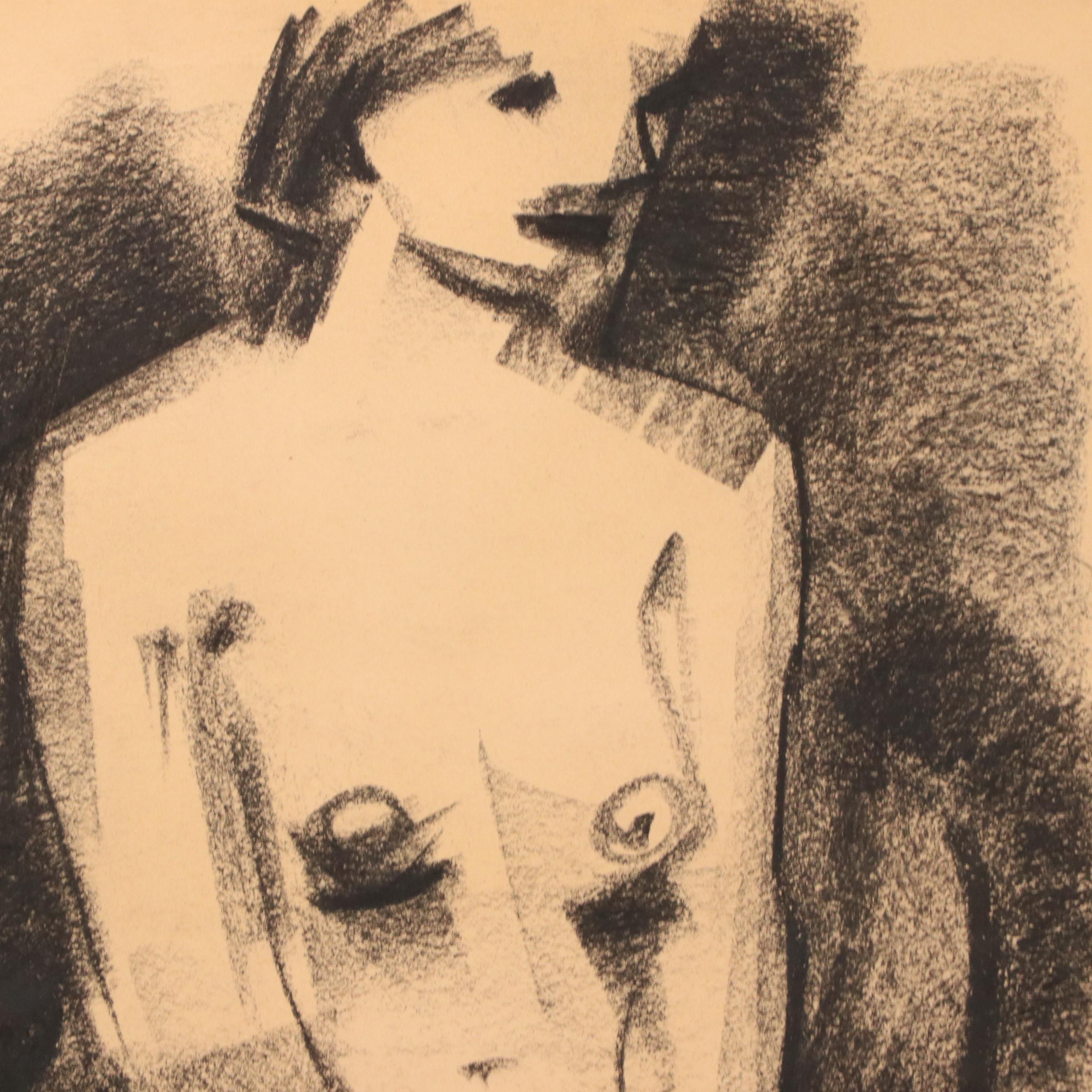 Jack Meanwell Figural Modern Oil Pastel Drawing, Late 20th Century