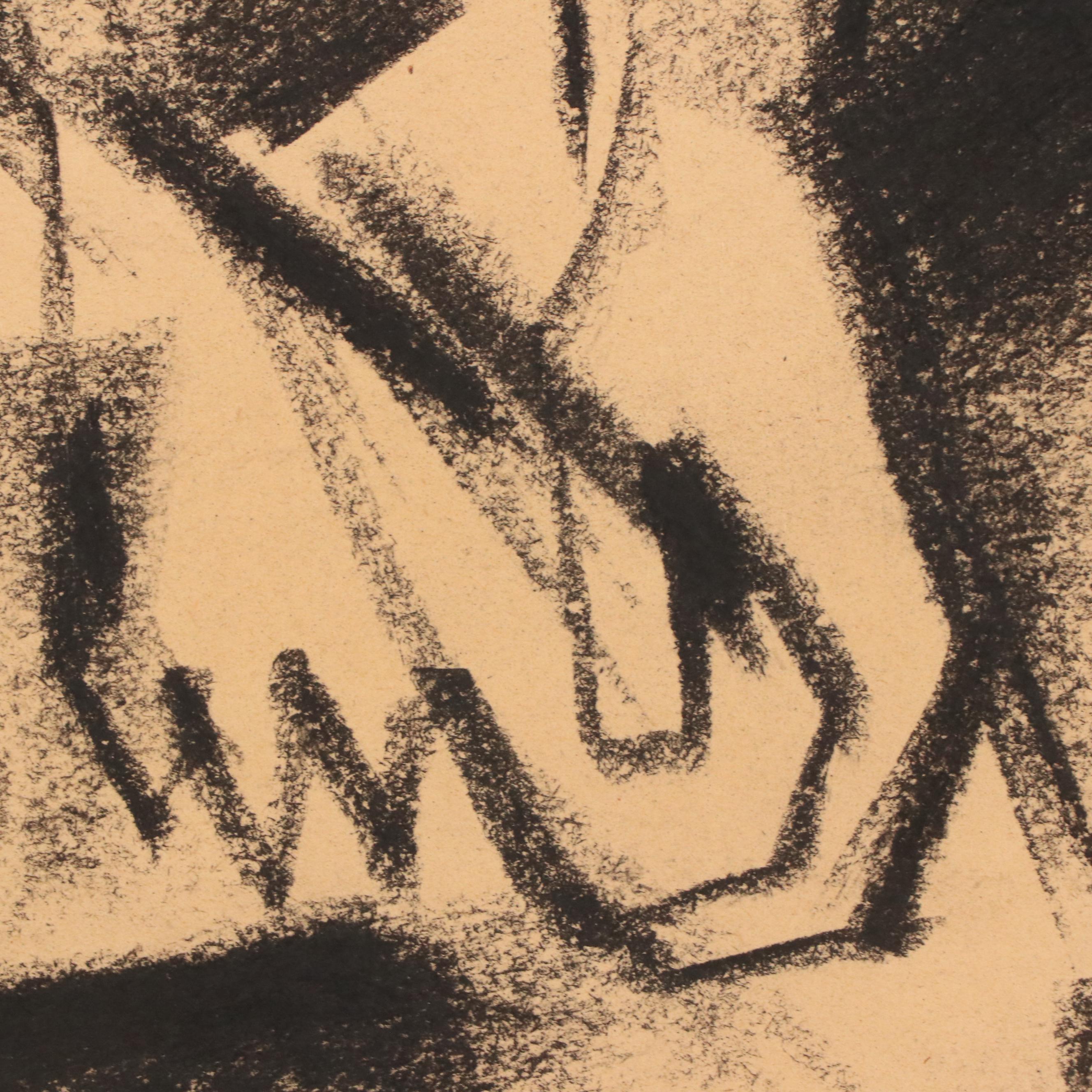 Jack Meanwell Figural Modern Oil Pastel Drawing, Late 20th Century