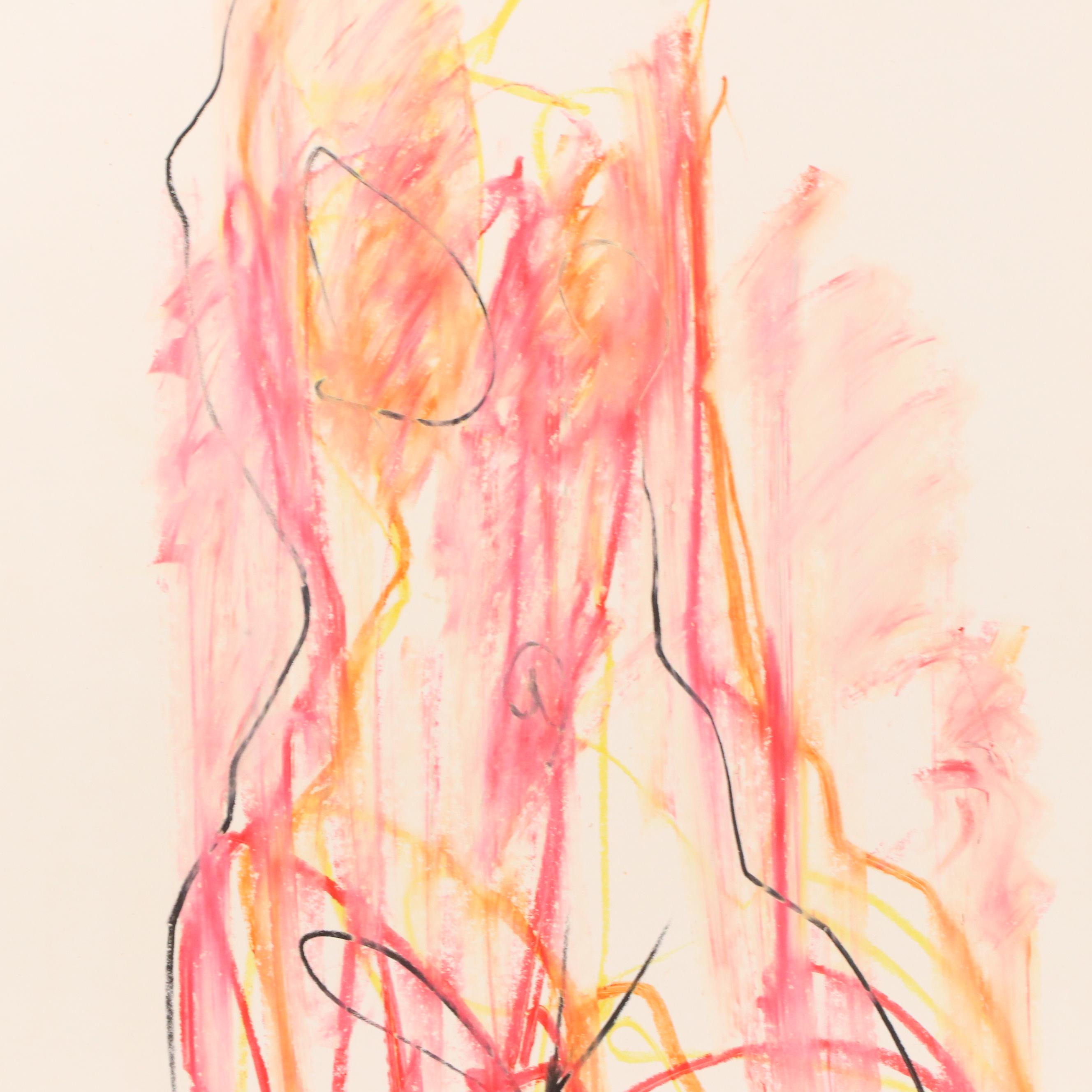 Jack Meanwell Modern Portrait Oil Pastel Drawing, 1981