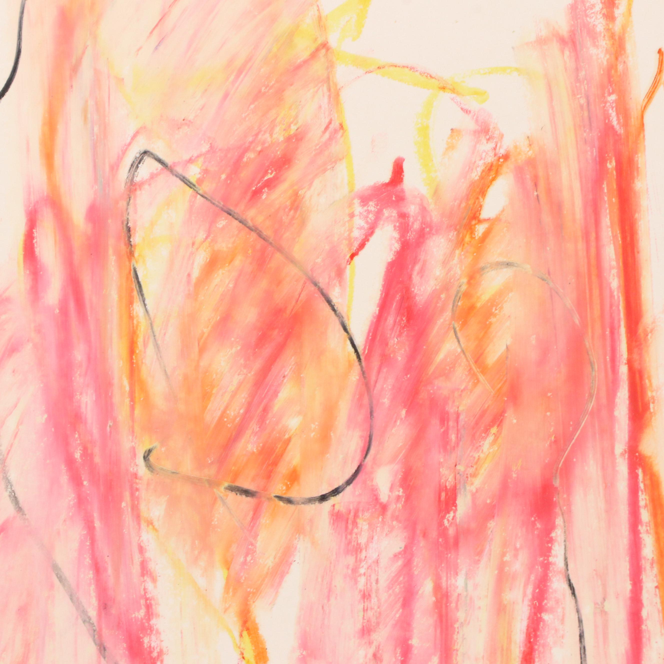 Jack Meanwell Modern Portrait Oil Pastel Drawing, 1981