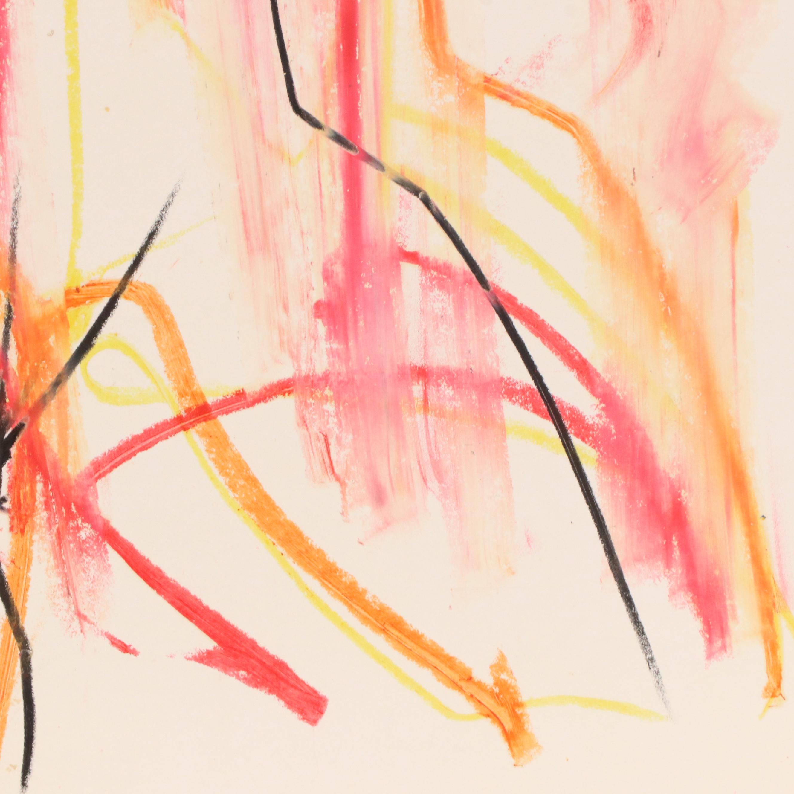 Jack Meanwell Modern Portrait Oil Pastel Drawing, 1981