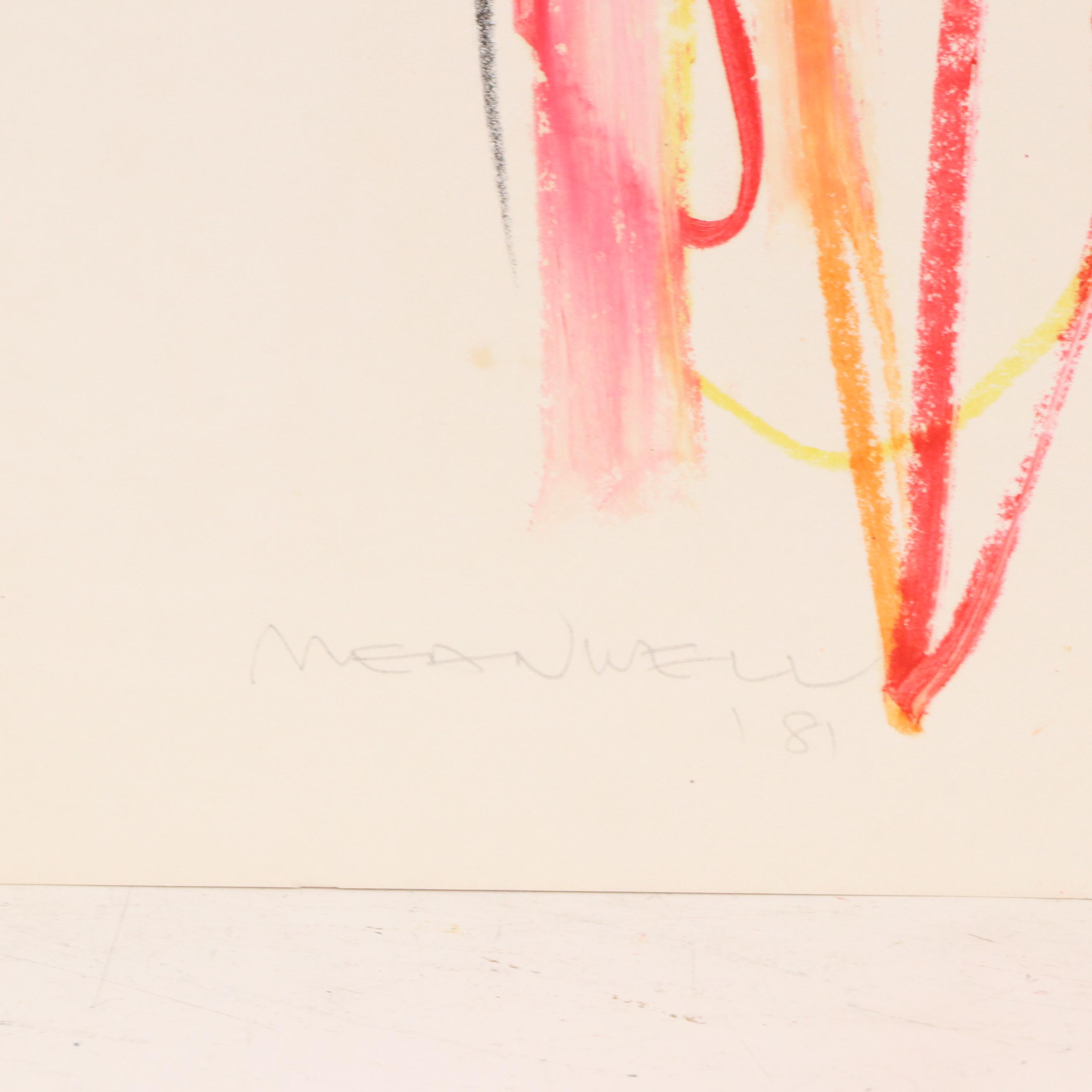 Jack Meanwell Modern Portrait Oil Pastel Drawing, 1981