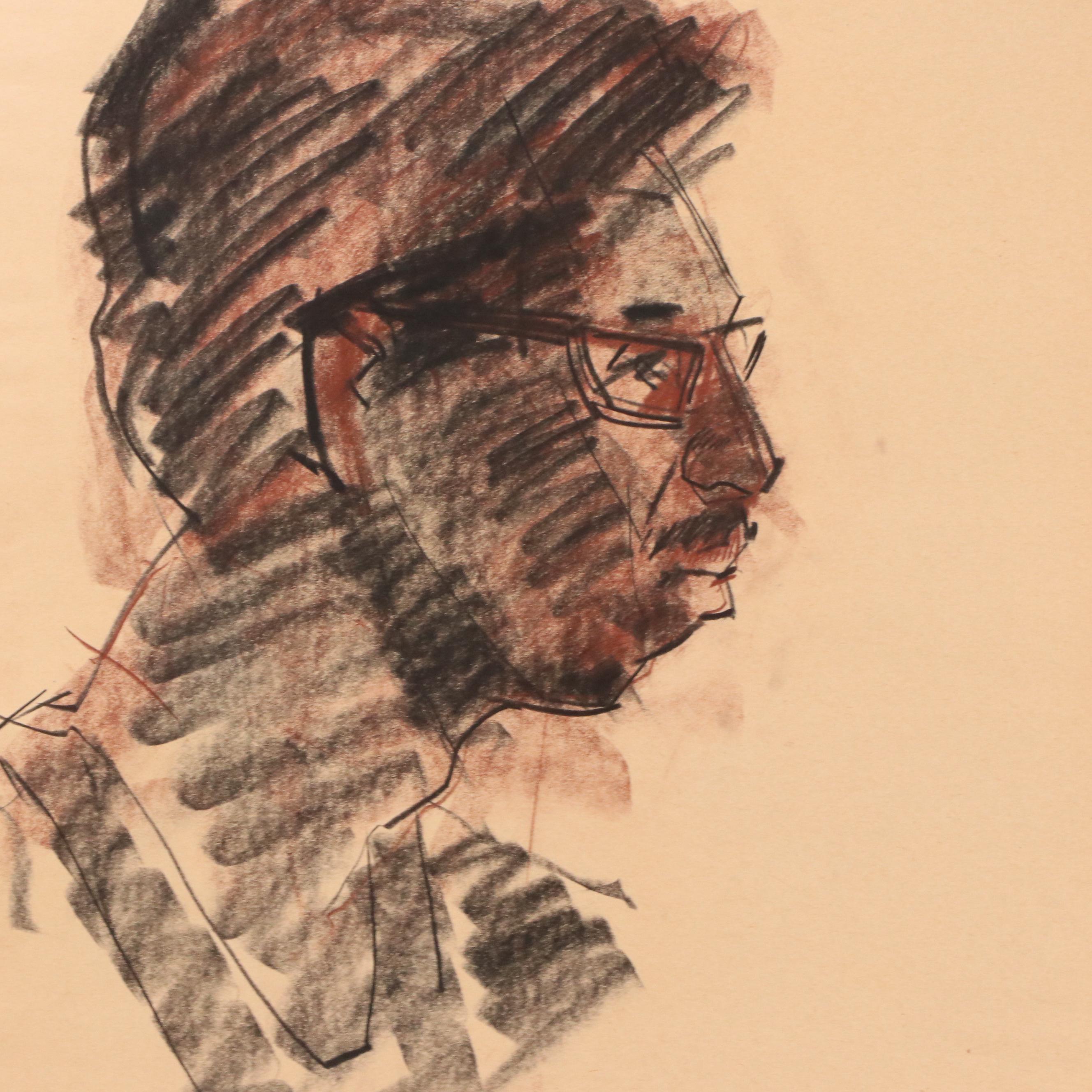 Jack Meanwell Modern Oil Pastel Portrait Drawing, Late 20th Century