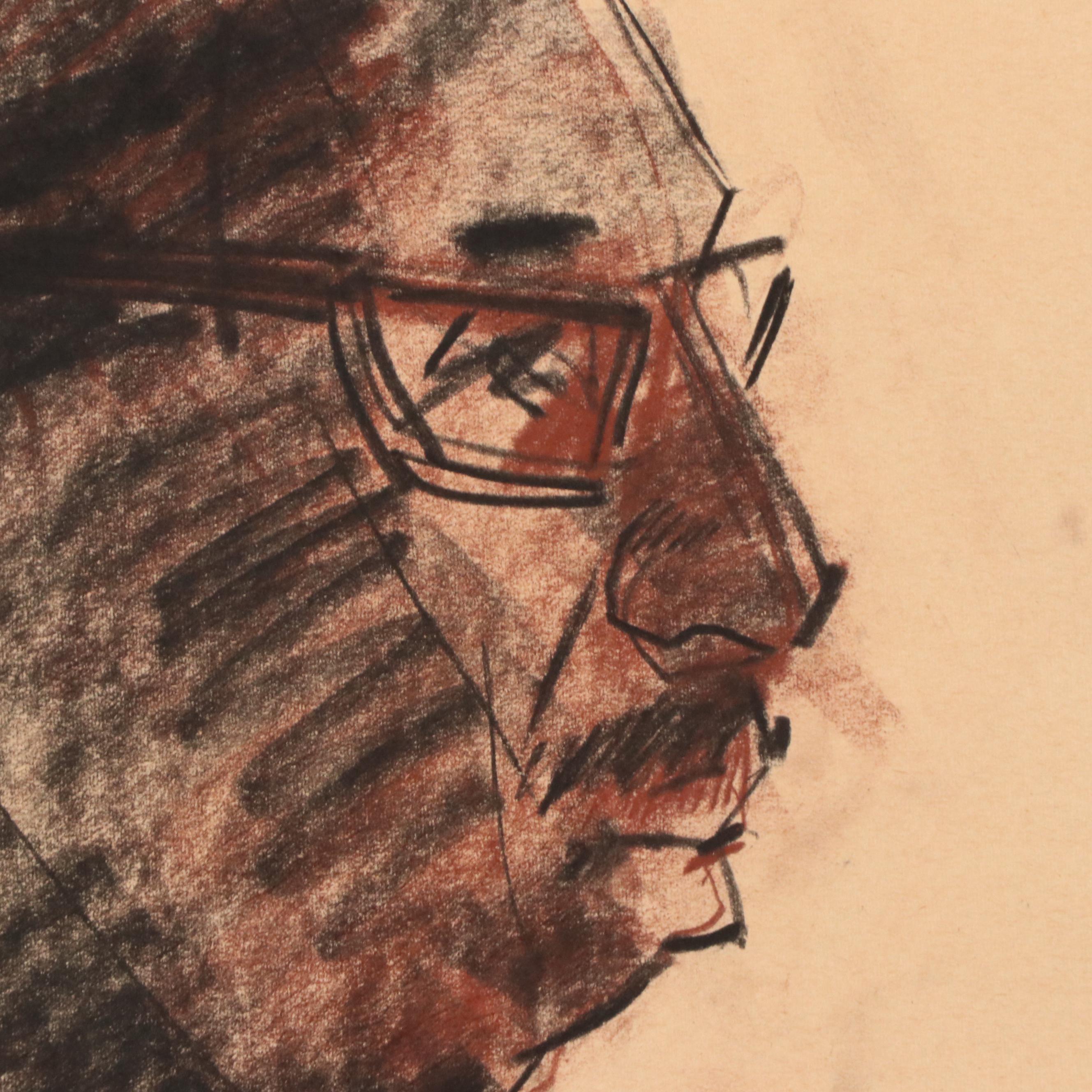 Jack Meanwell Modern Oil Pastel Portrait Drawing, Late 20th Century