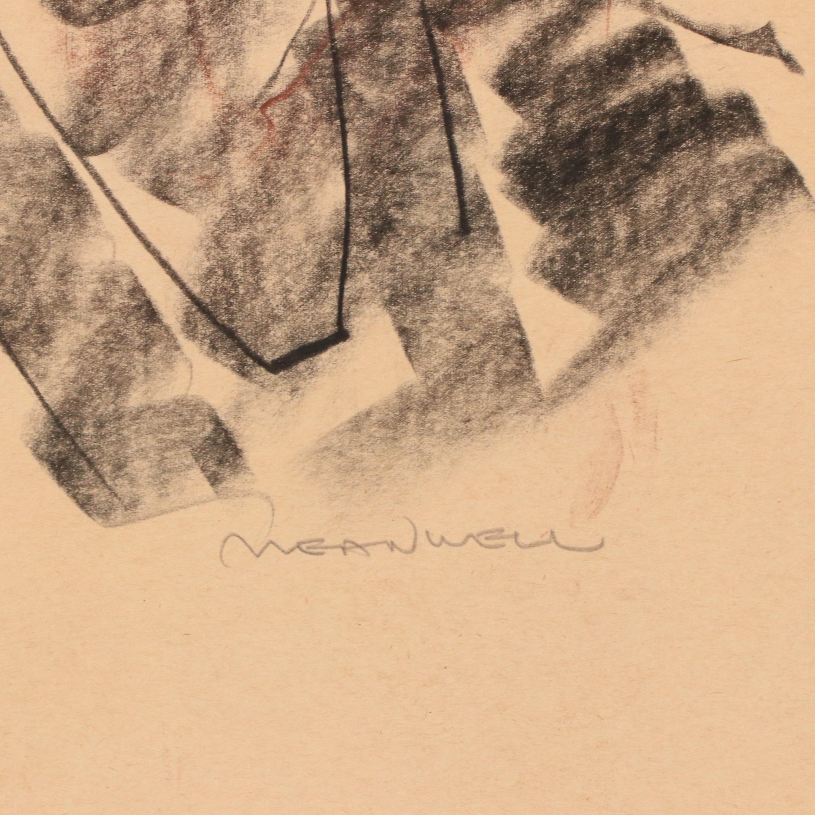 Jack Meanwell Modern Oil Pastel Portrait Drawing, Late 20th Century