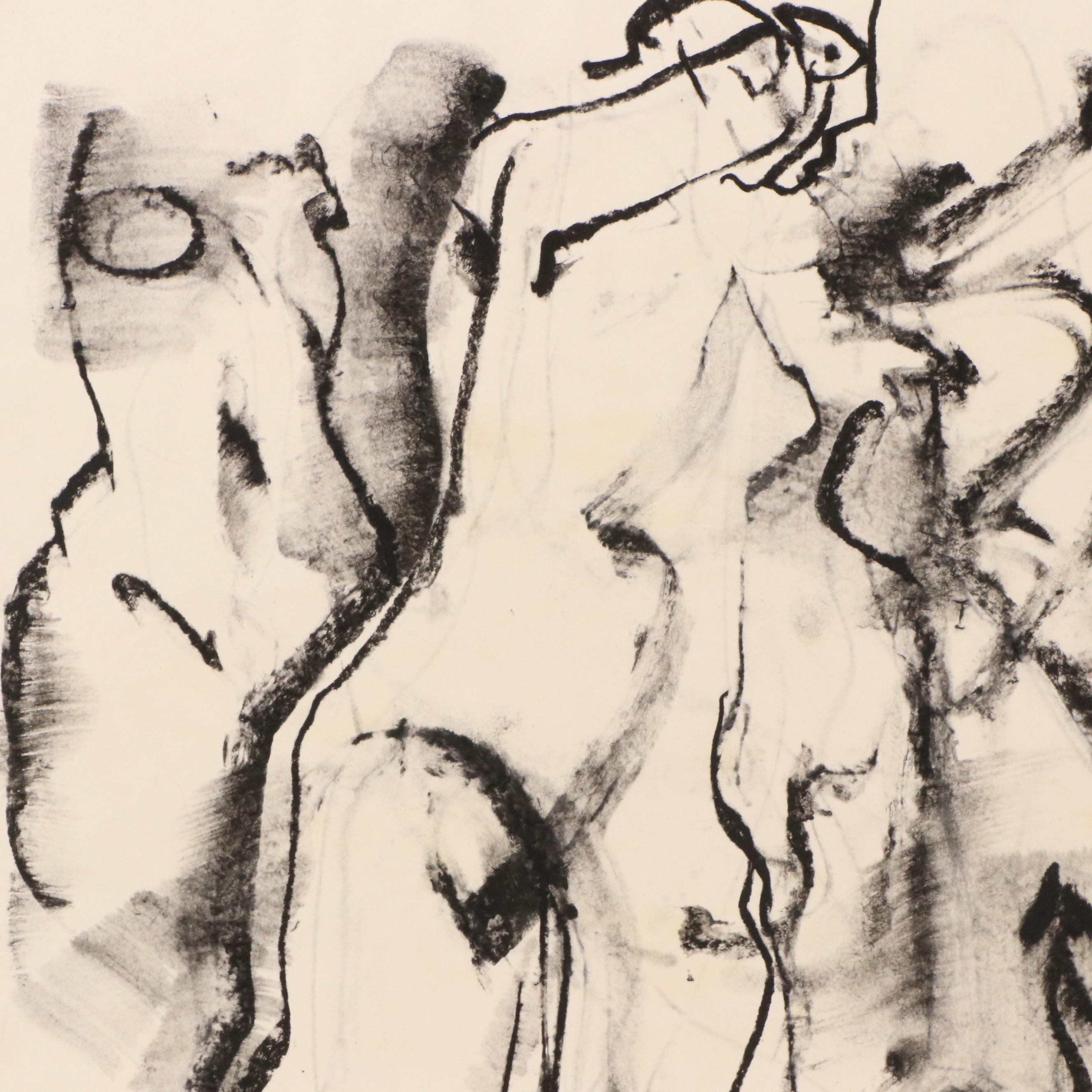 Jack Meanwell Gestural Charcoal Figure Study, 1984