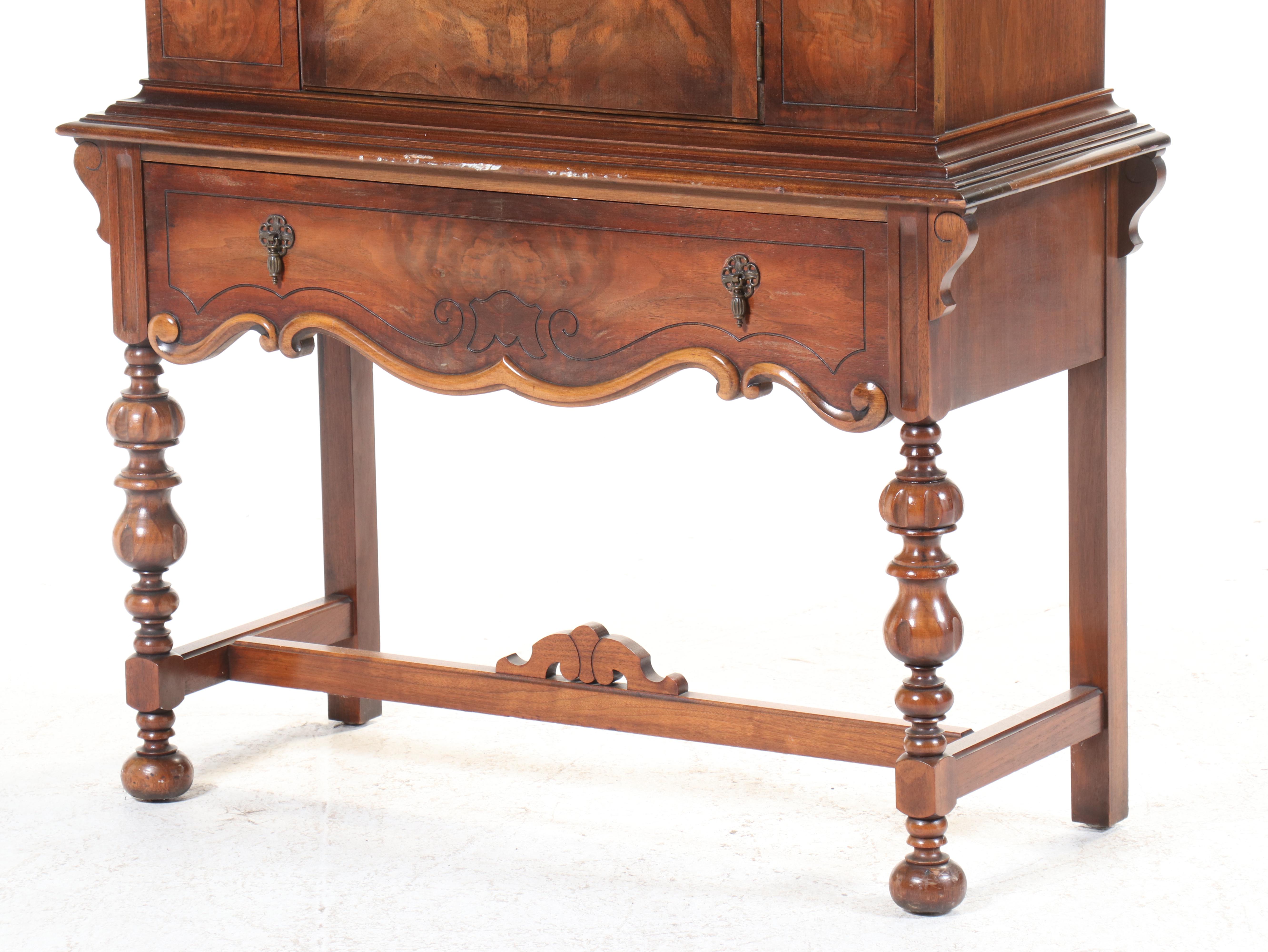 Excel Mfg. Co. Jacobean Revival Walnut China Cabinet, circa 1930