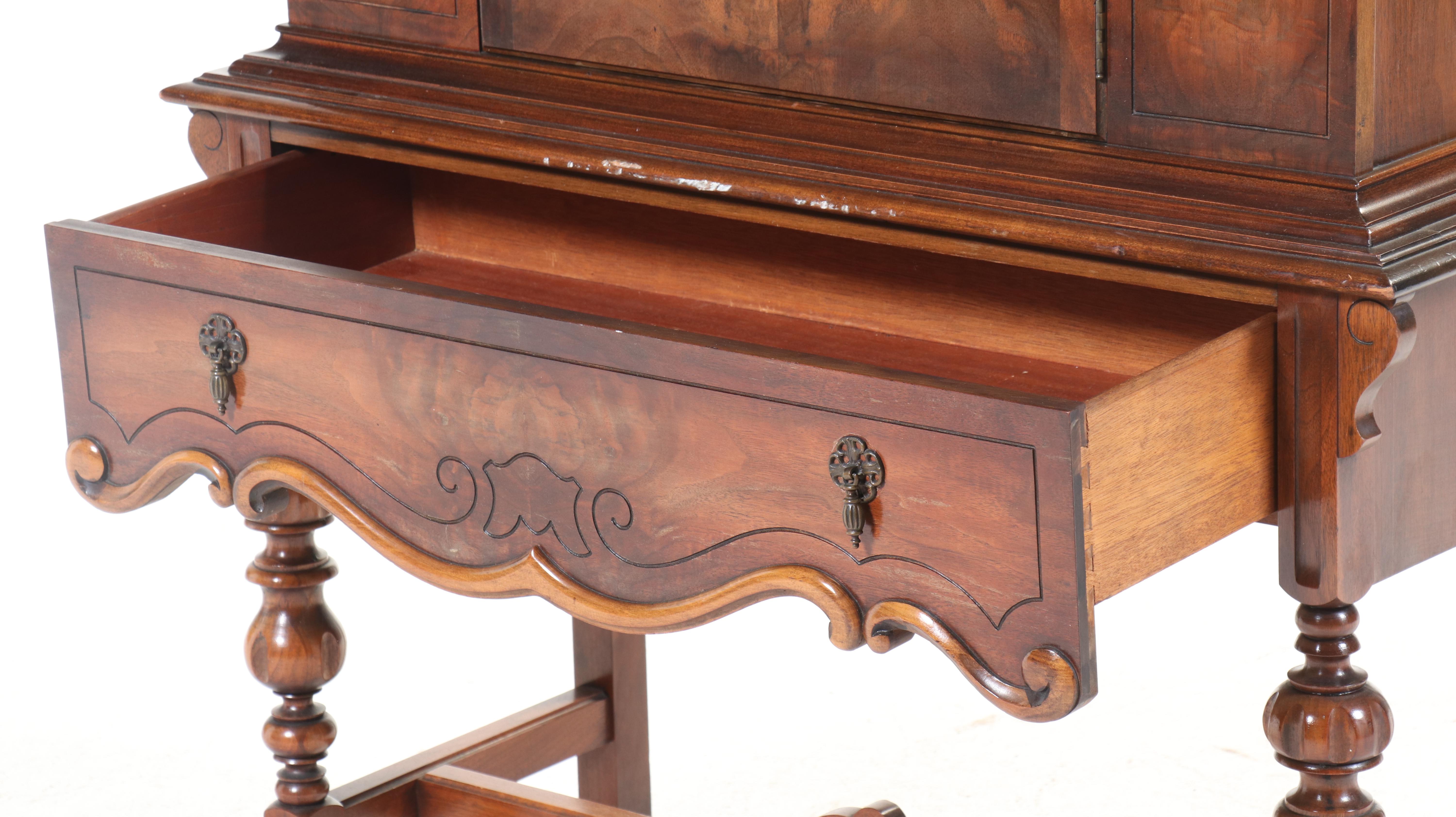 Excel Mfg. Co. Jacobean Revival Walnut China Cabinet, circa 1930