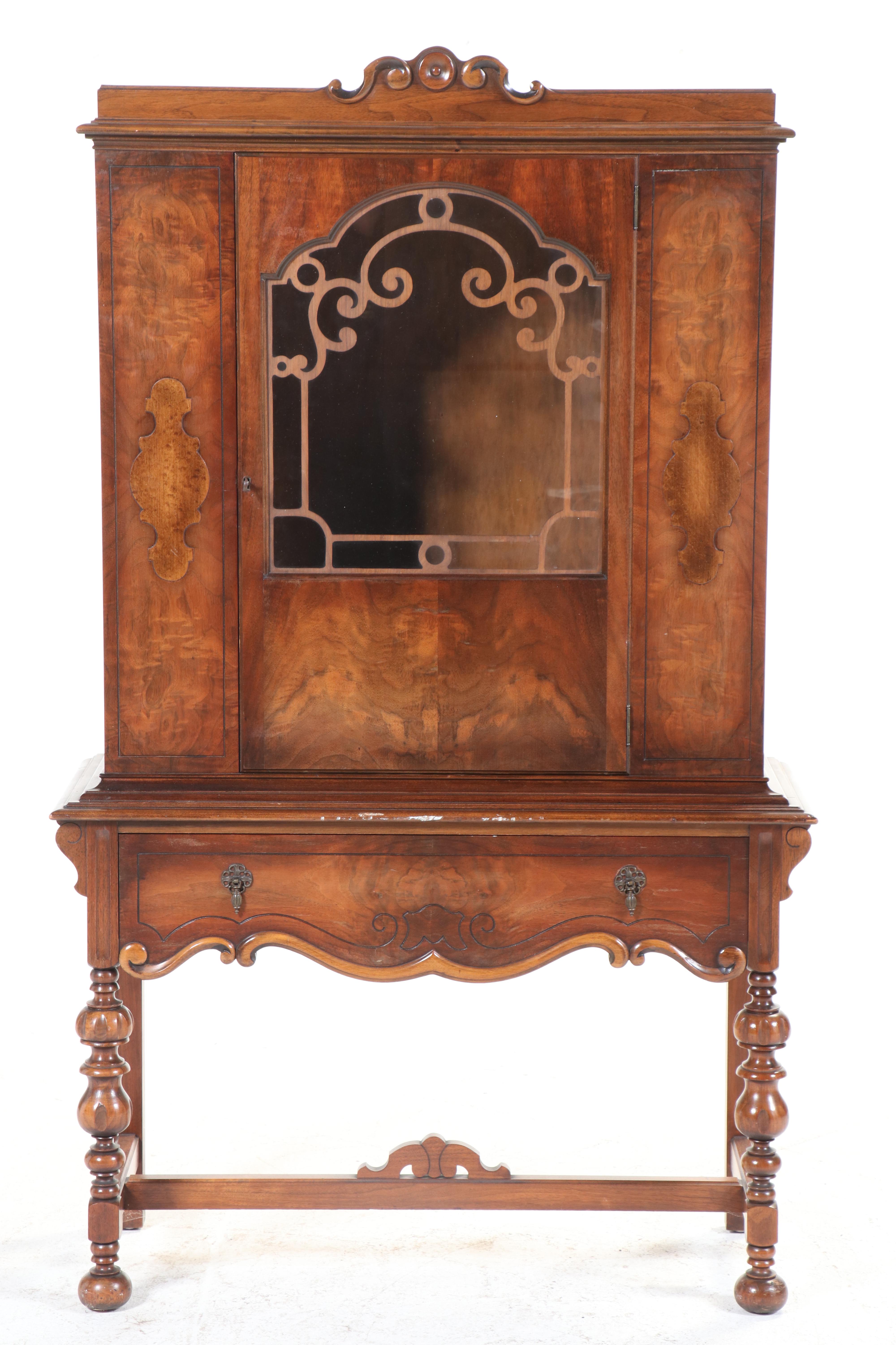 Excel Mfg. Co. Jacobean Revival Walnut China Cabinet, circa 1930