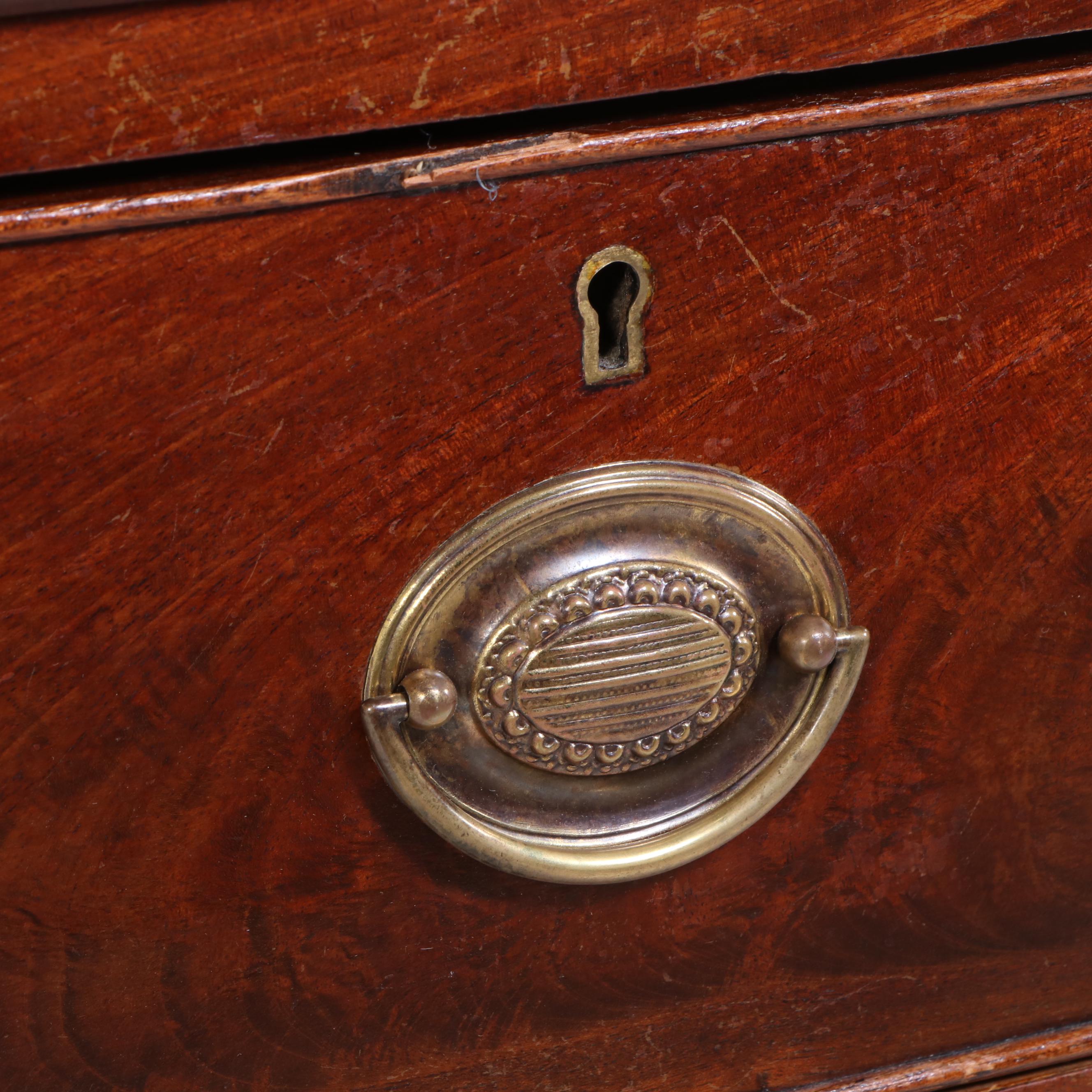 George III Flame Mahogany Five-Drawer Bowfront Chest, Circa 1800