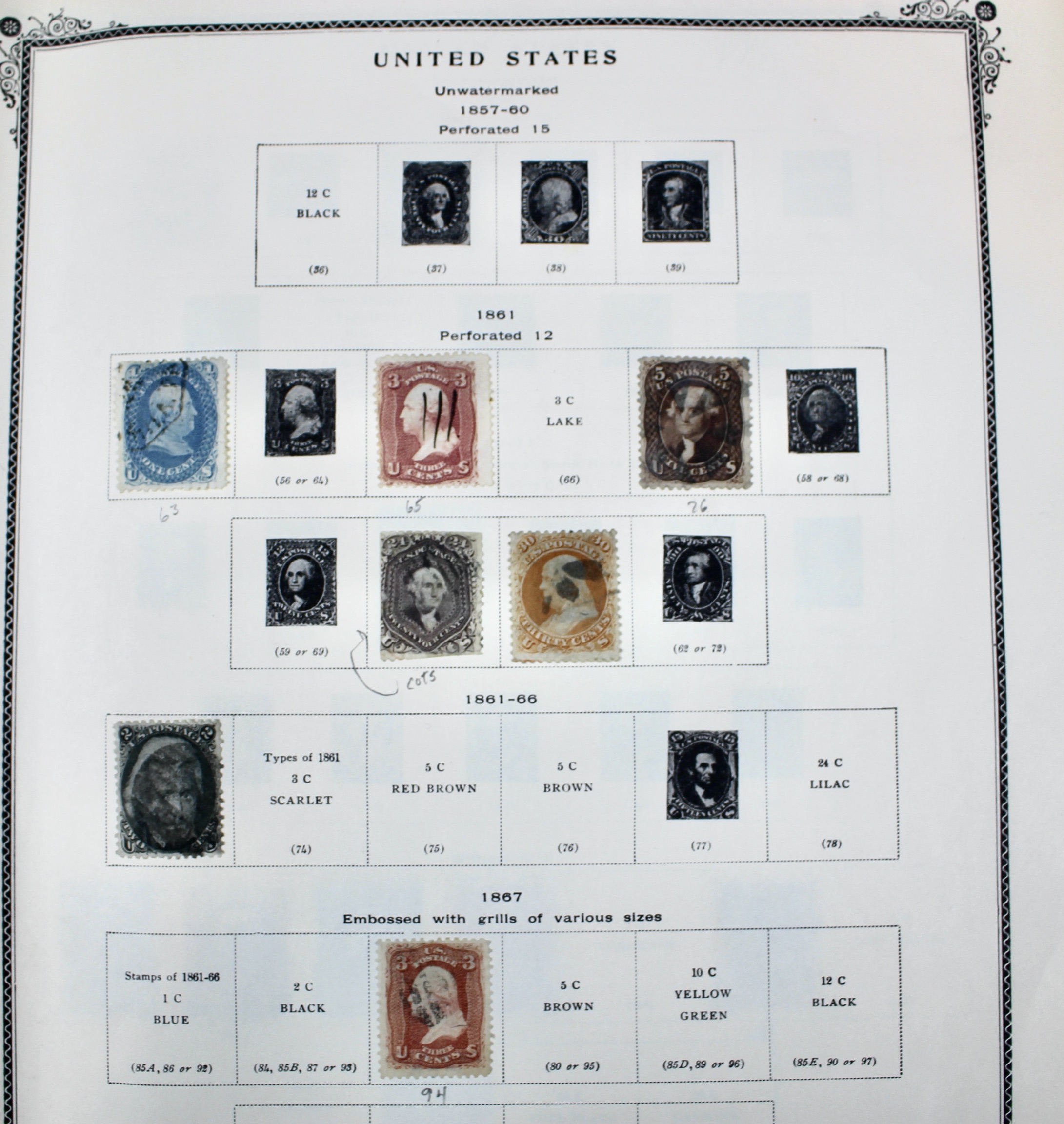 Early U.S. Postage Stamp Collection, 1851 to 1904