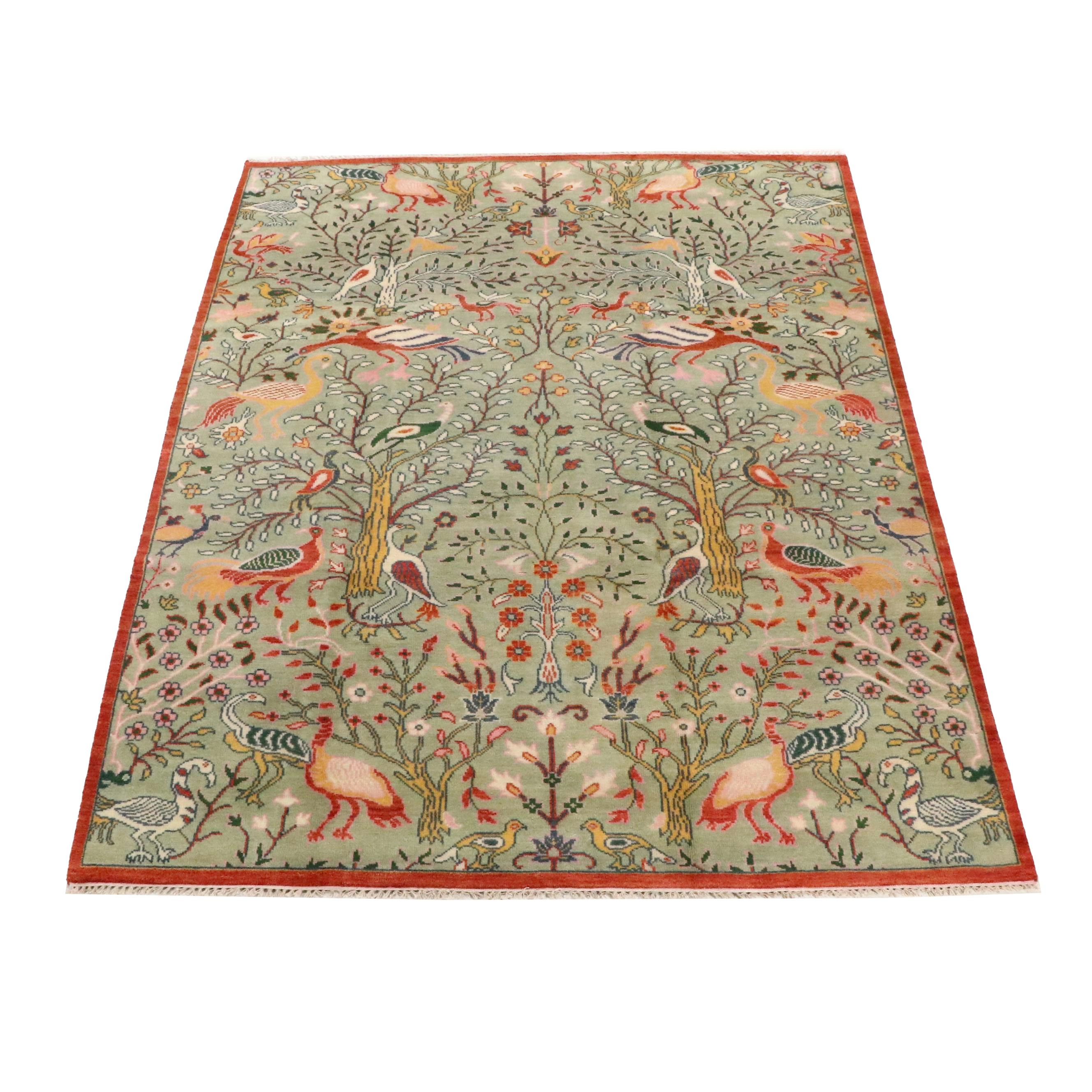 9'1 x 12'1 Hand-Knotted Indo-Persian Pictorial Room-Sized Rug