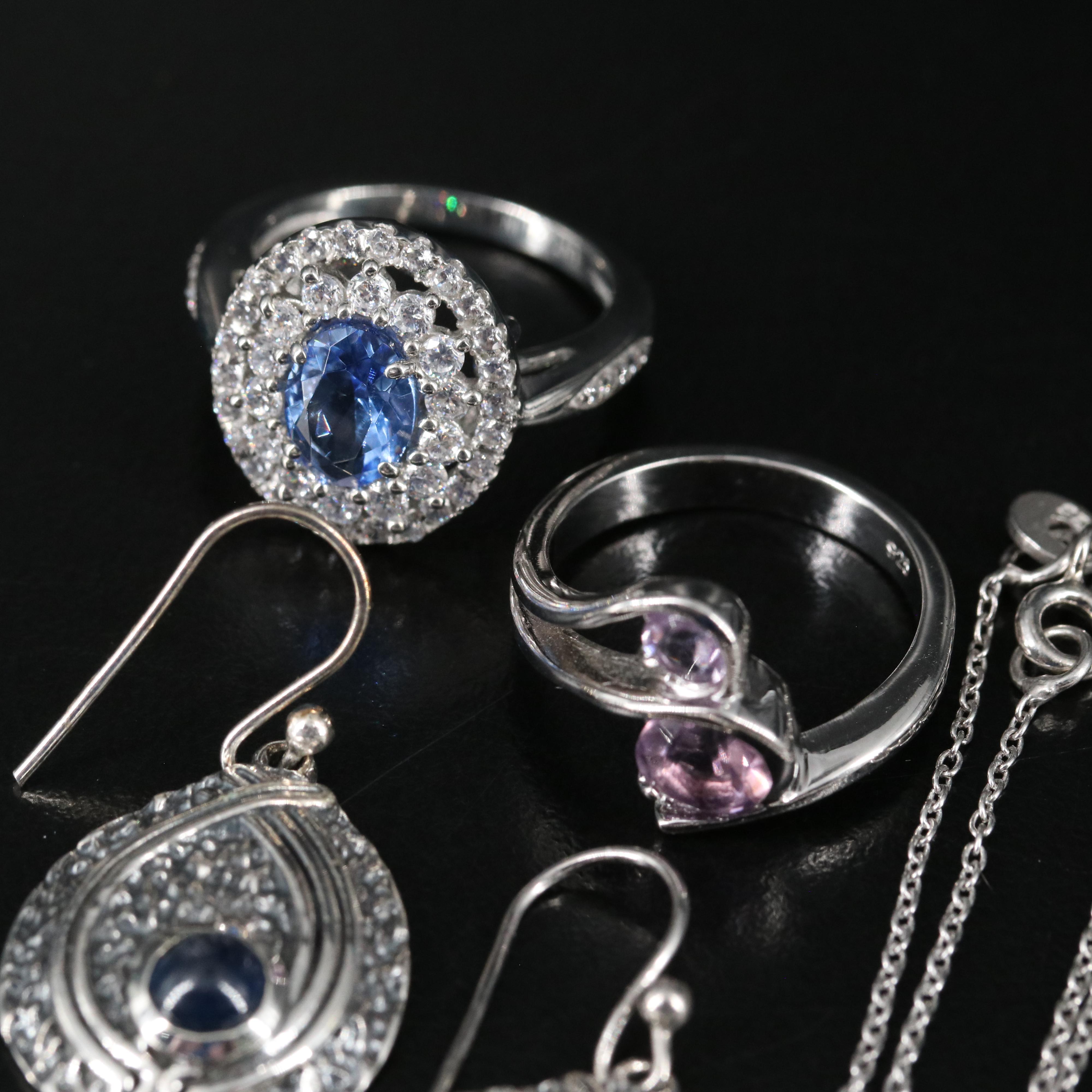 14 Assorted Sterling Silver Rings, Necklaces, Earrings, and Pendants