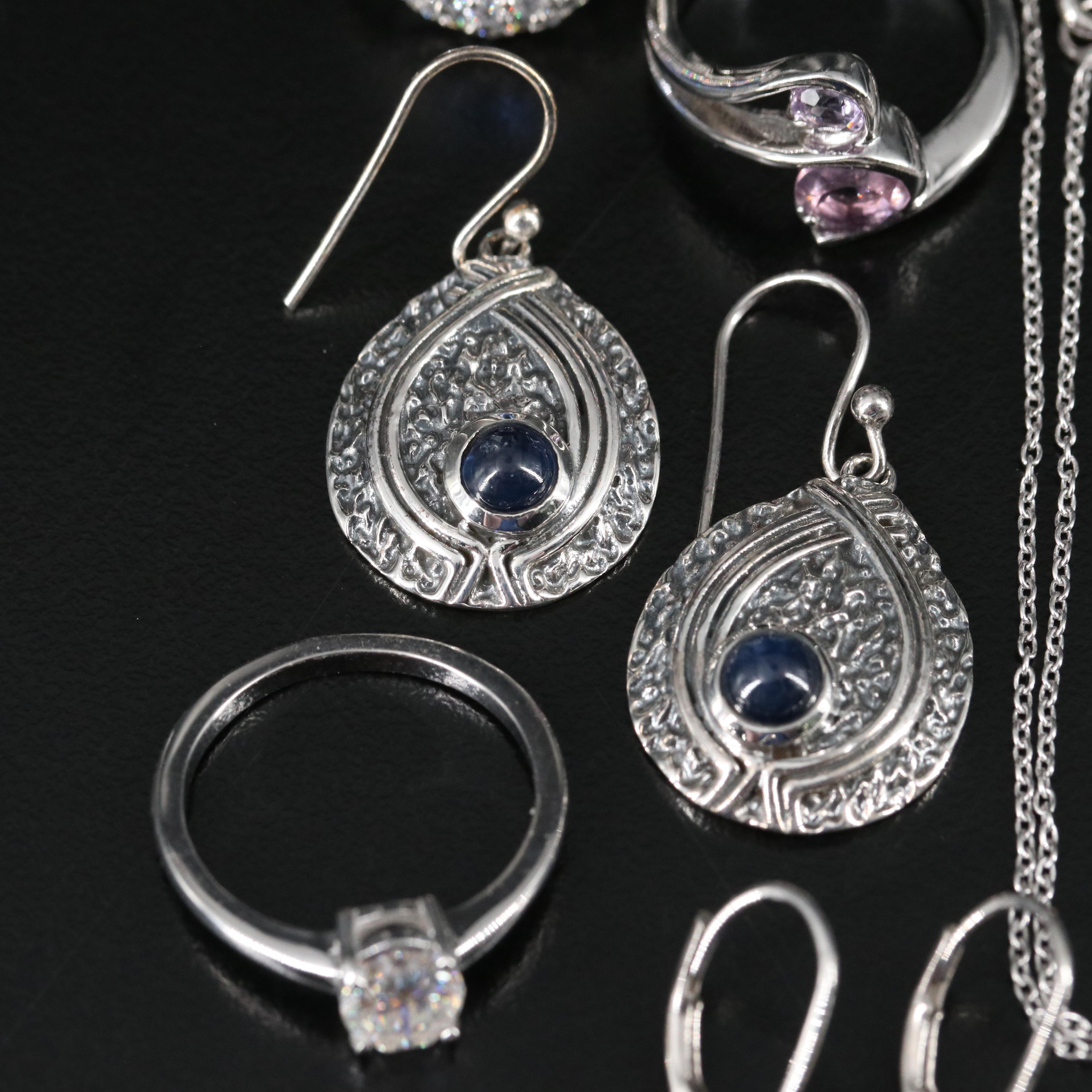 14 Assorted Sterling Silver Rings, Necklaces, Earrings, and Pendants