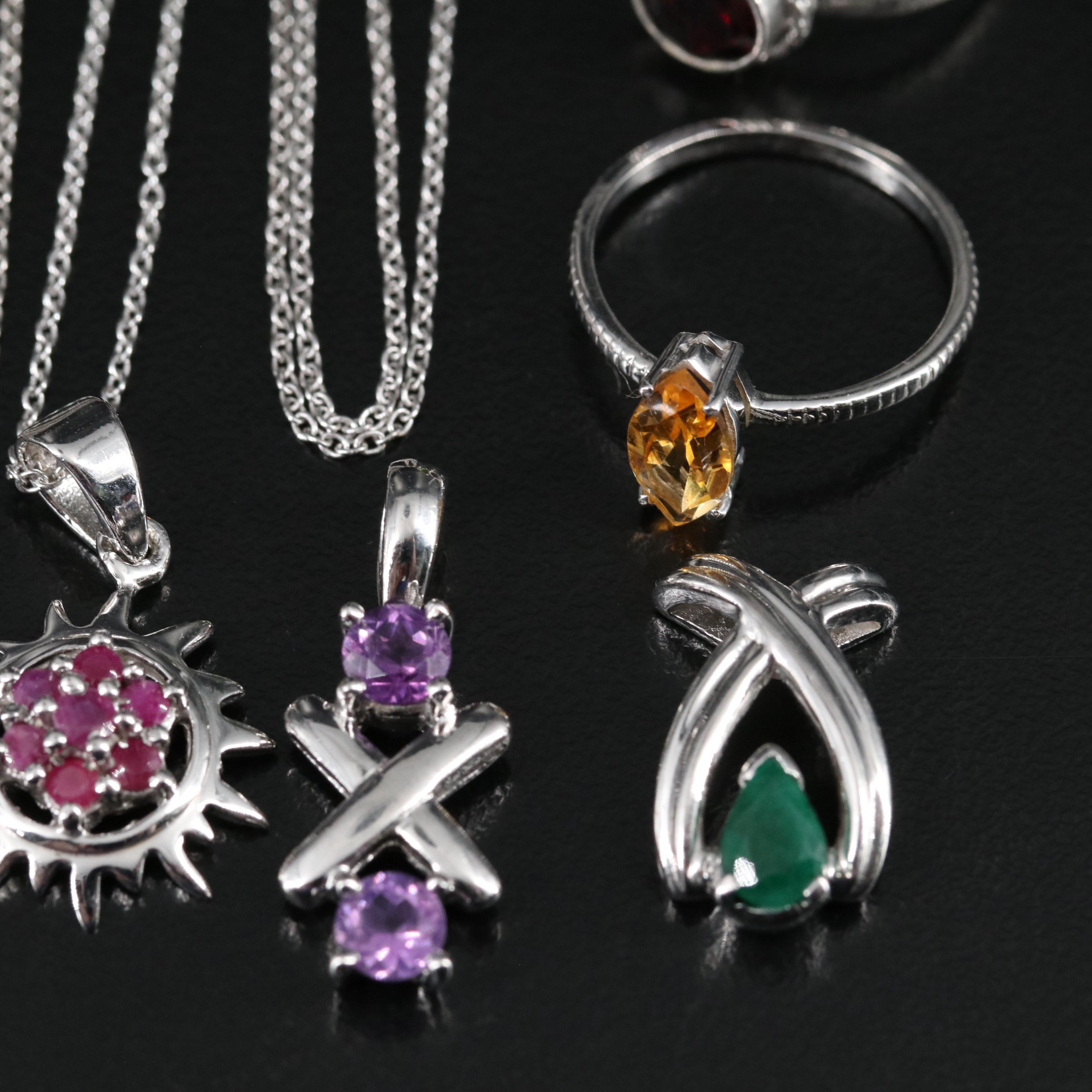 14 Assorted Sterling Silver Rings, Necklaces, Earrings, and Pendants