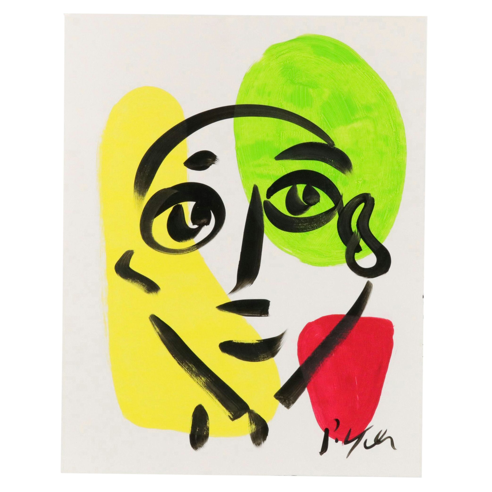 Peter Keil Abstract Acrylic Portrait Painting, Late 20th Century