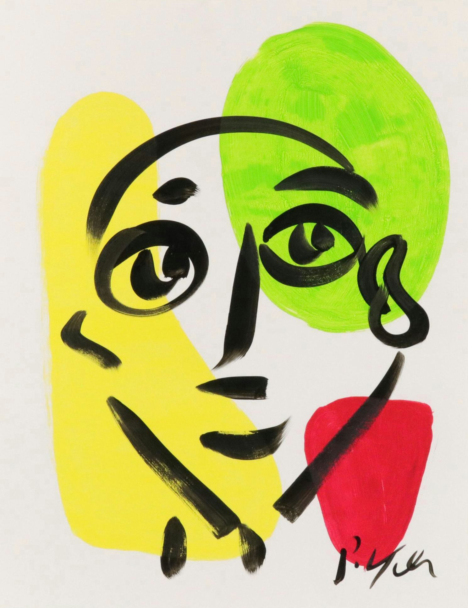 Peter Keil Abstract Acrylic Portrait Painting, Late 20th Century