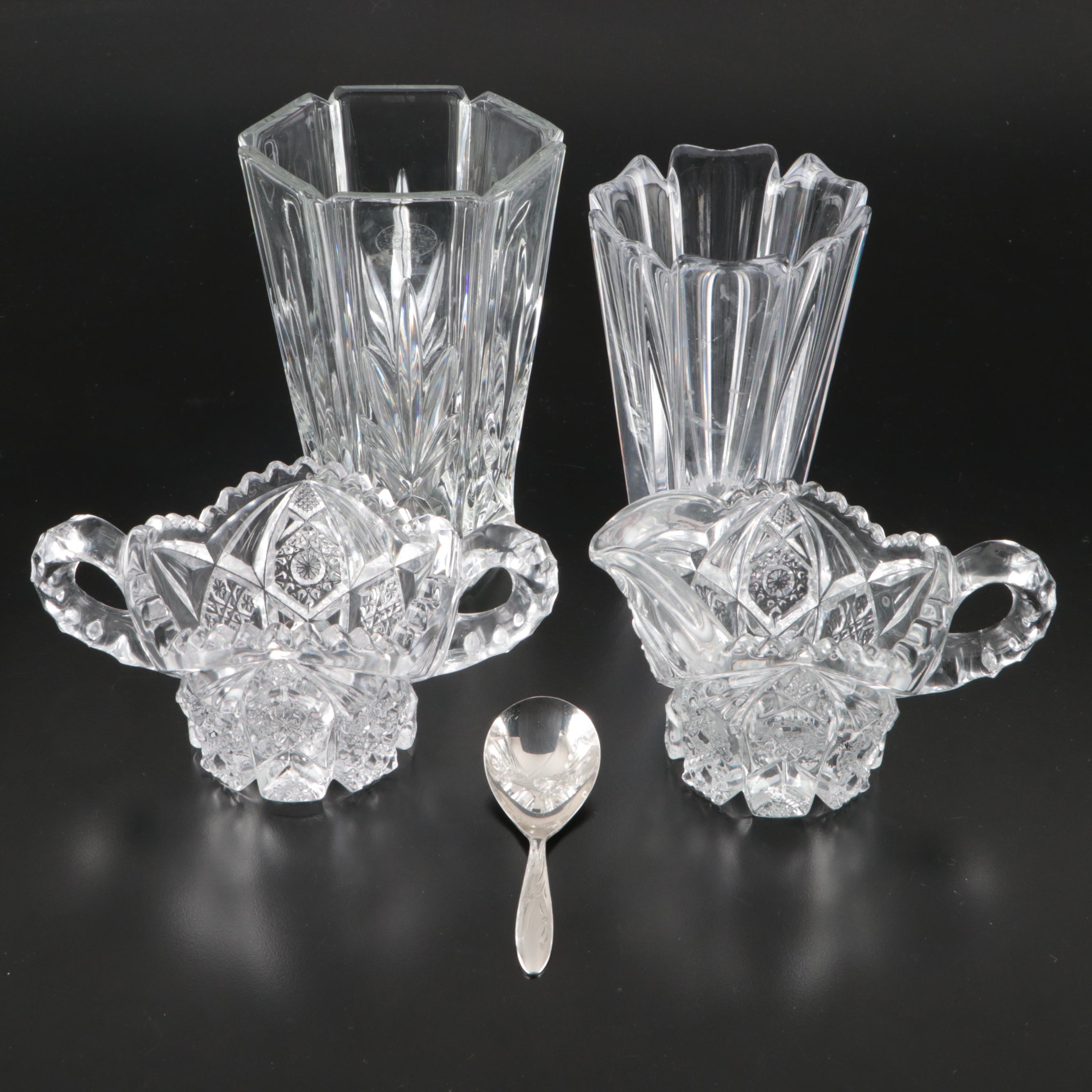 Gorham Sterling Spoon with Orrefors Crystal Vase and Other Tableware