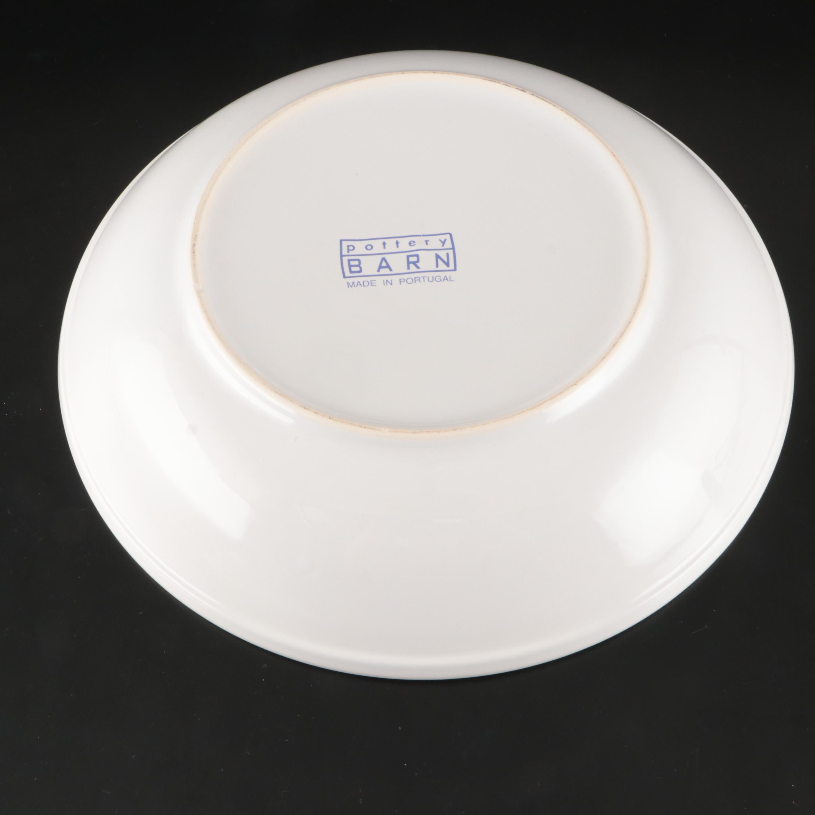 Pottery Barn Porcelain Soup Bowls and Serving Bowl with Herb Motif