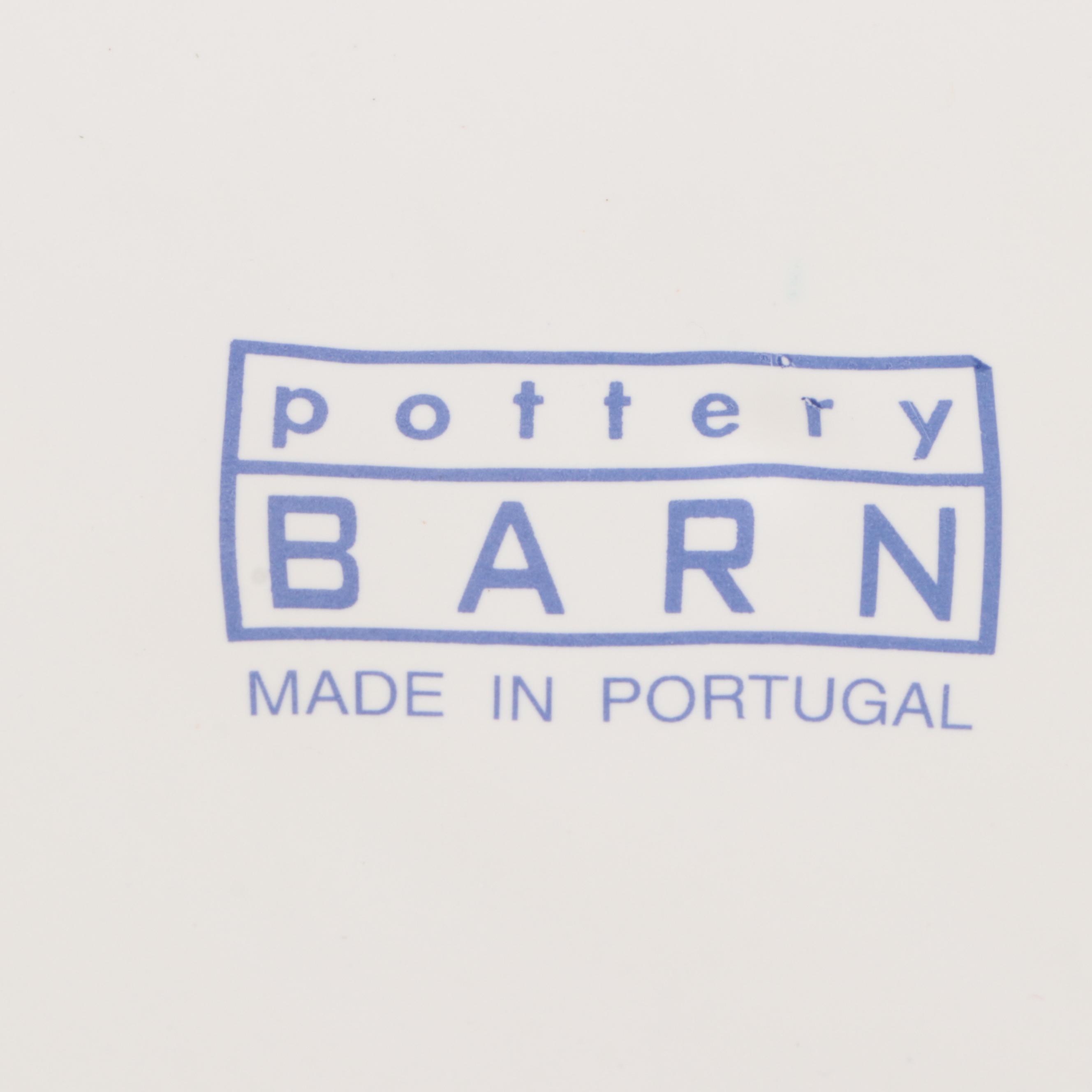 Pottery Barn Porcelain Soup Bowls and Serving Bowl with Herb Motif