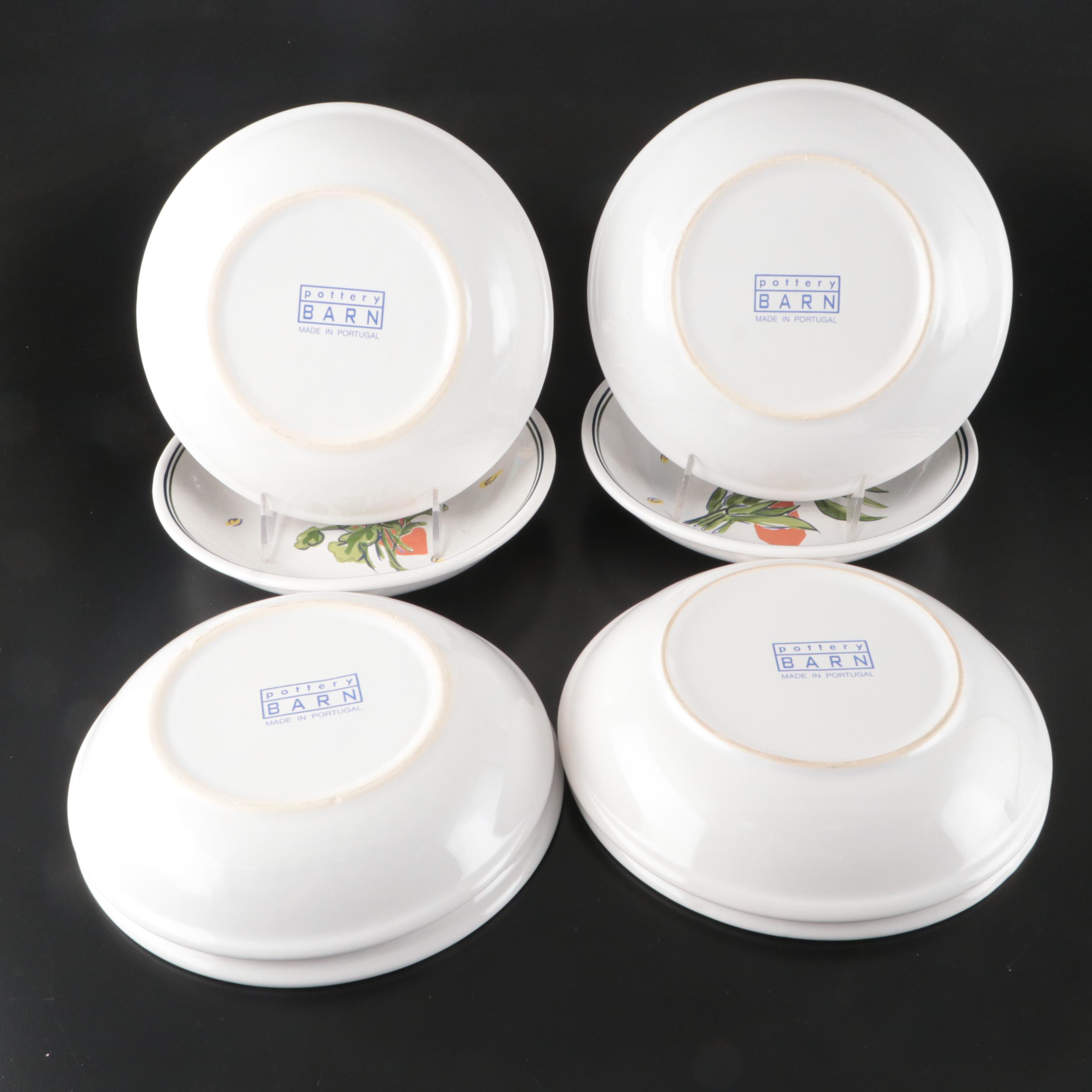 Pottery Barn Porcelain Soup Bowls and Serving Bowl with Herb Motif