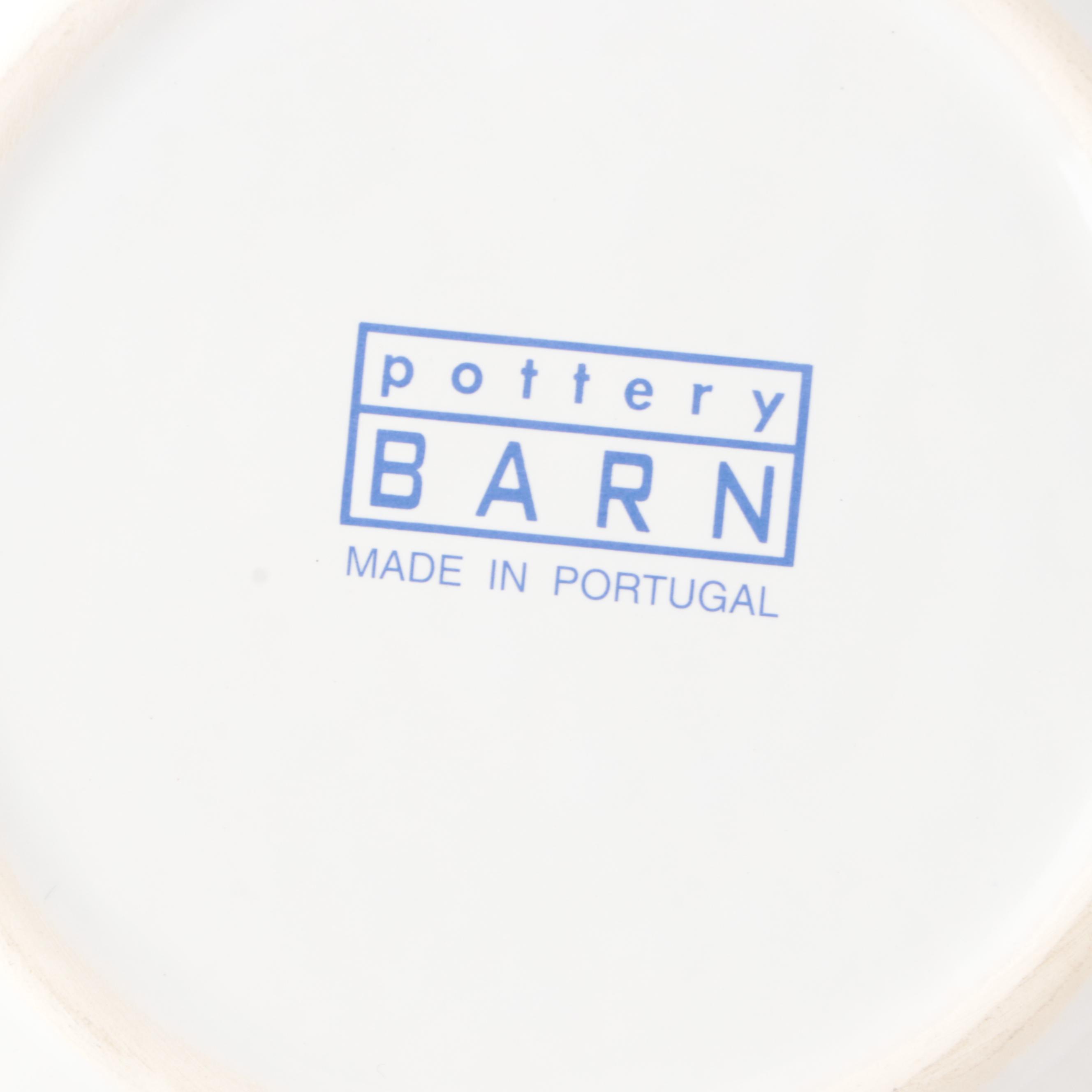 Pottery Barn Porcelain Soup Bowls and Serving Bowl with Herb Motif