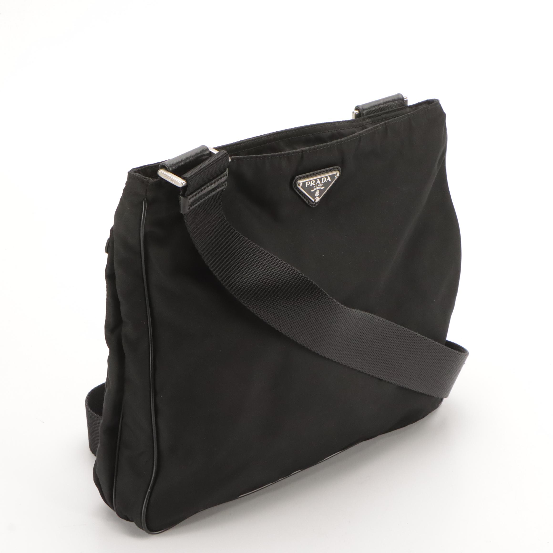 Prada Zippered Crossbody Messenger Bag in Black Tessuto Nylon