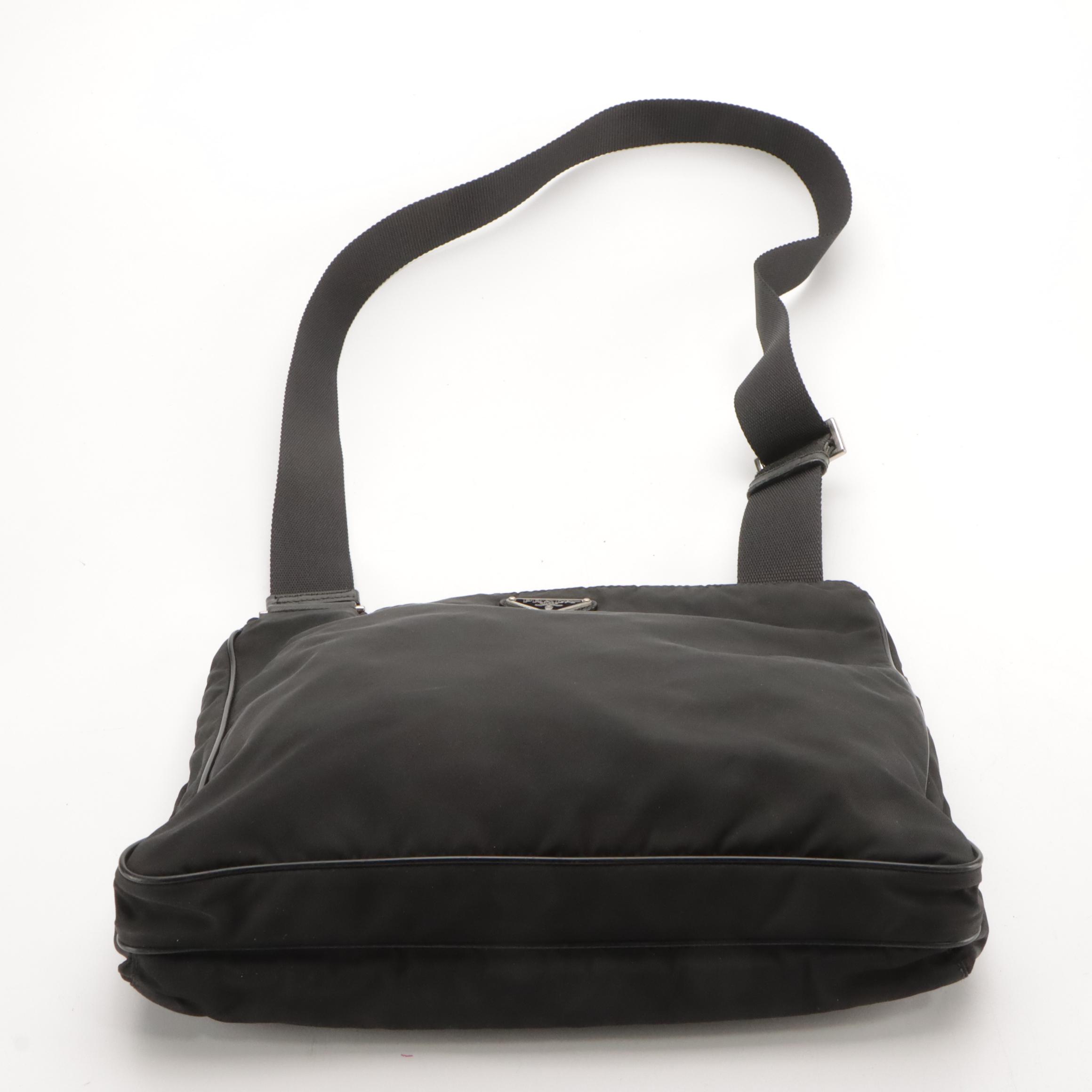 Prada Zippered Crossbody Messenger Bag in Black Tessuto Nylon