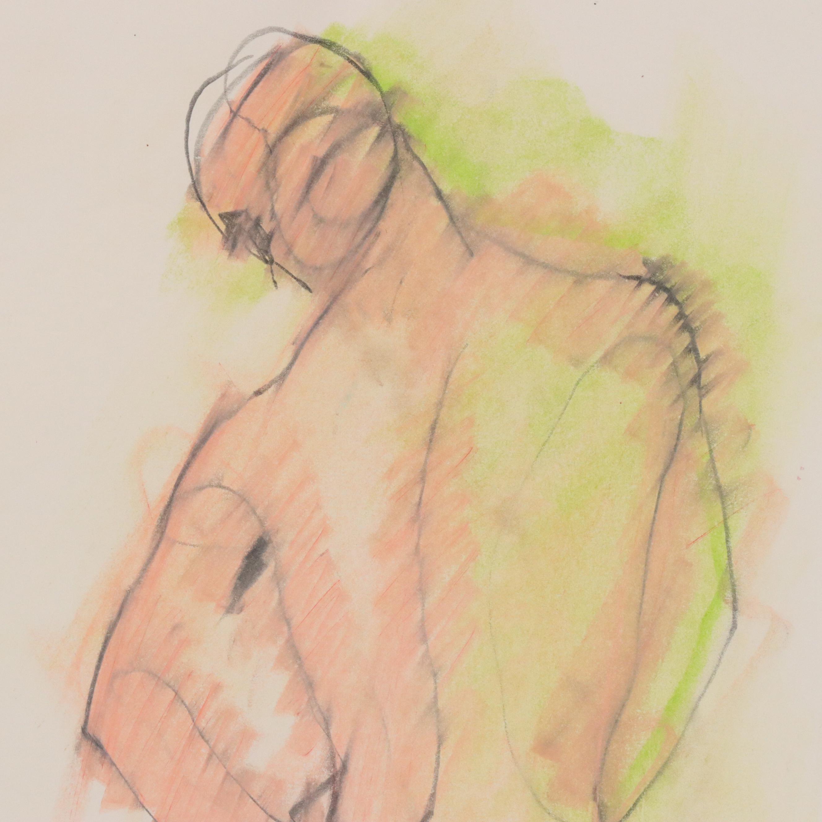 Jack Meanwell Oil Pastel Drawing of Nude Figure, 1979