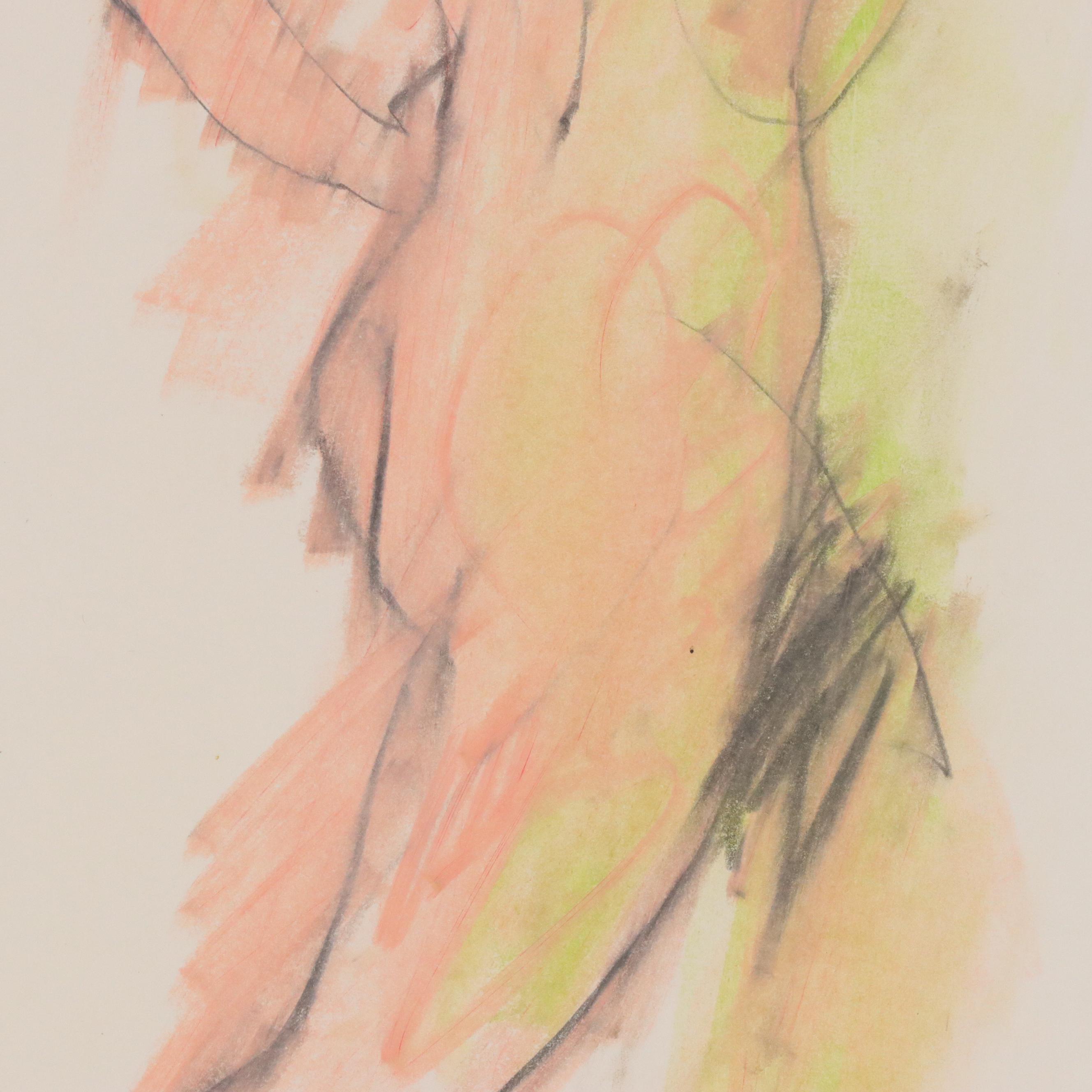 Jack Meanwell Oil Pastel Drawing of Nude Figure, 1979