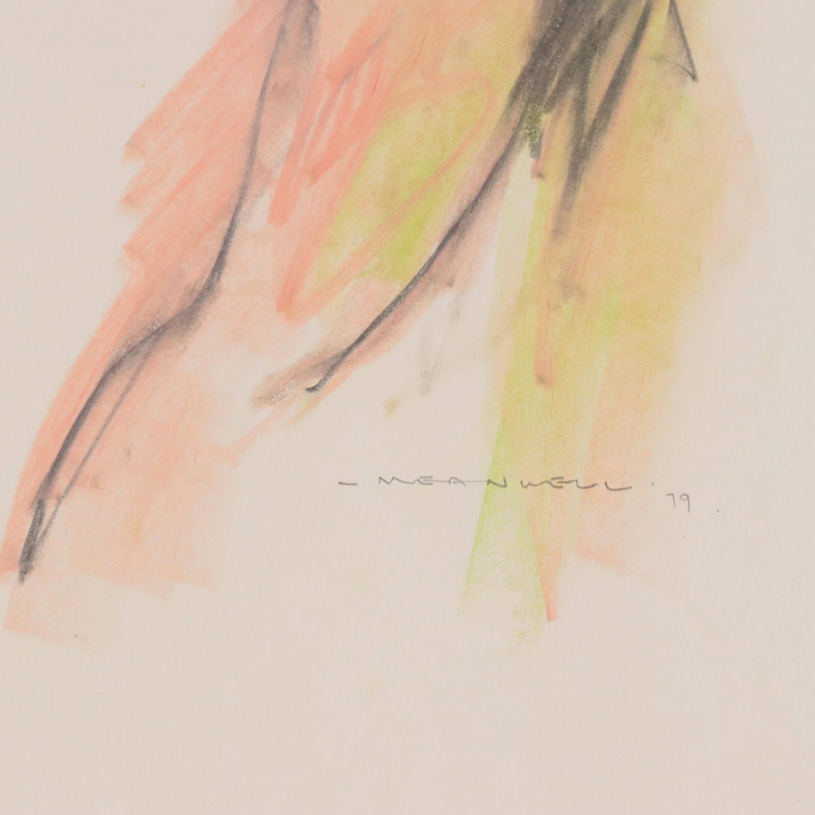 Jack Meanwell Oil Pastel Drawing of Nude Figure, 1979