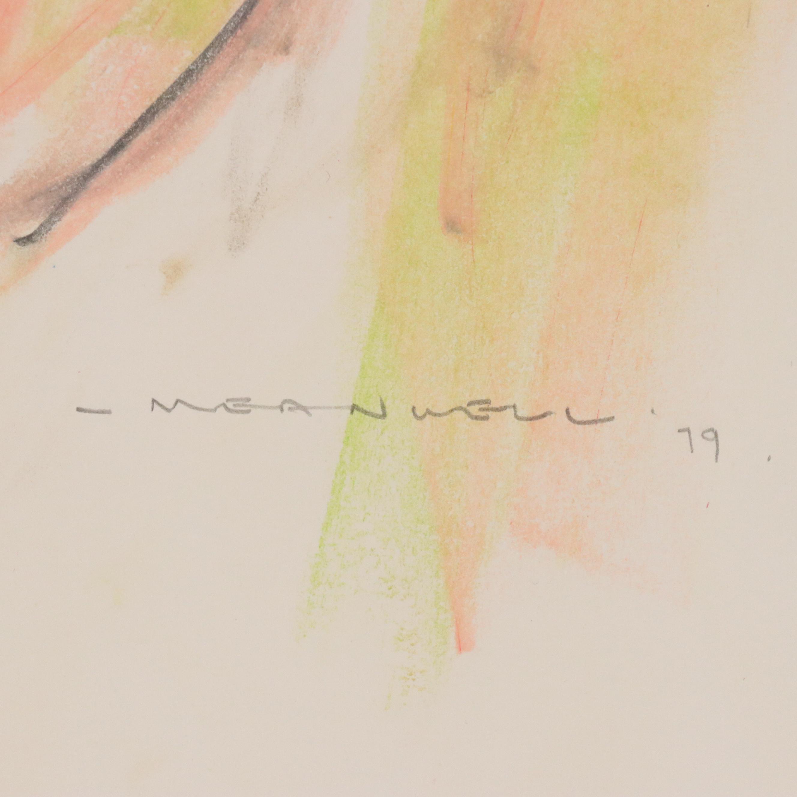 Jack Meanwell Oil Pastel Drawing of Nude Figure, 1979