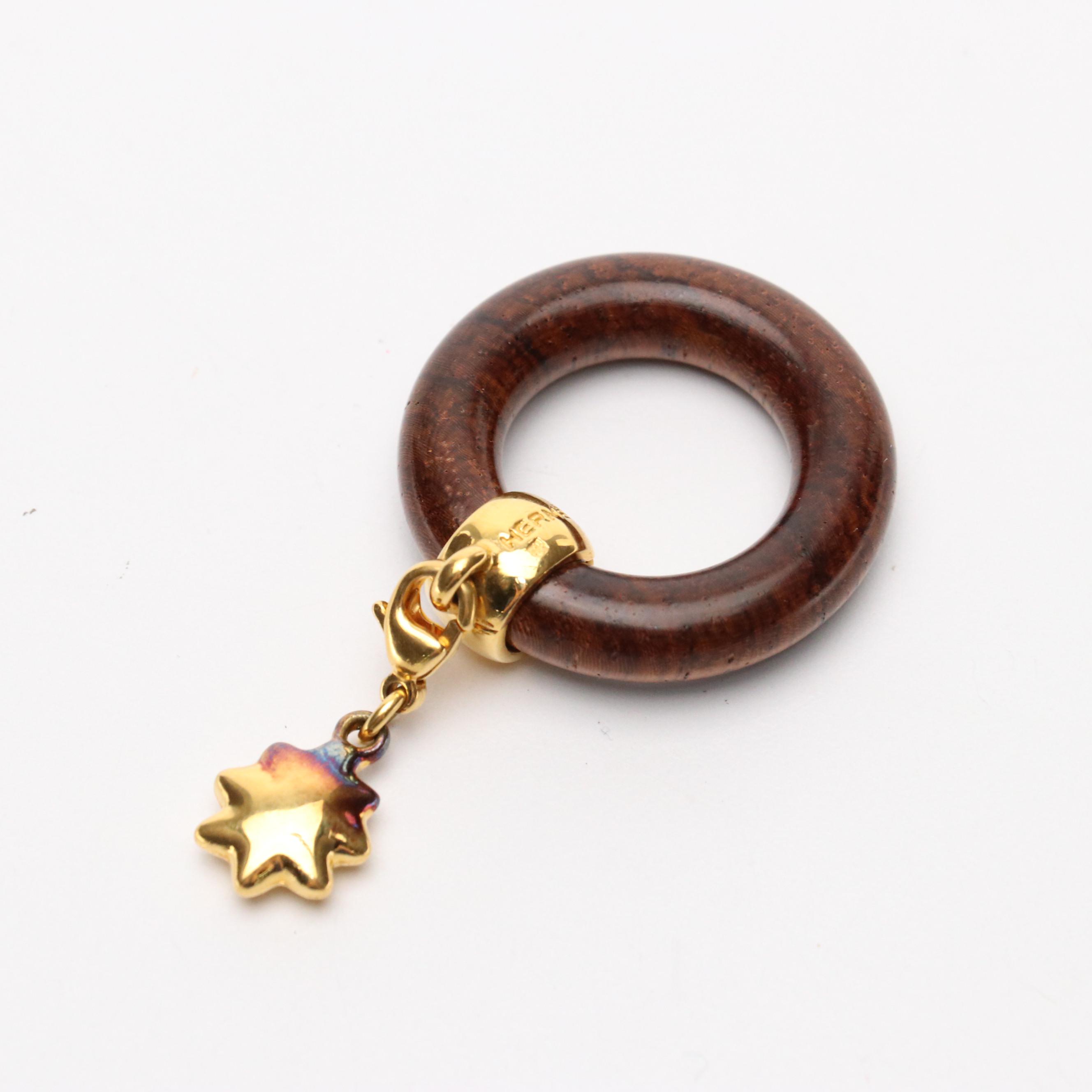 Hermès Brown Wood Comet Scarf Ring with Gold Plated Accent